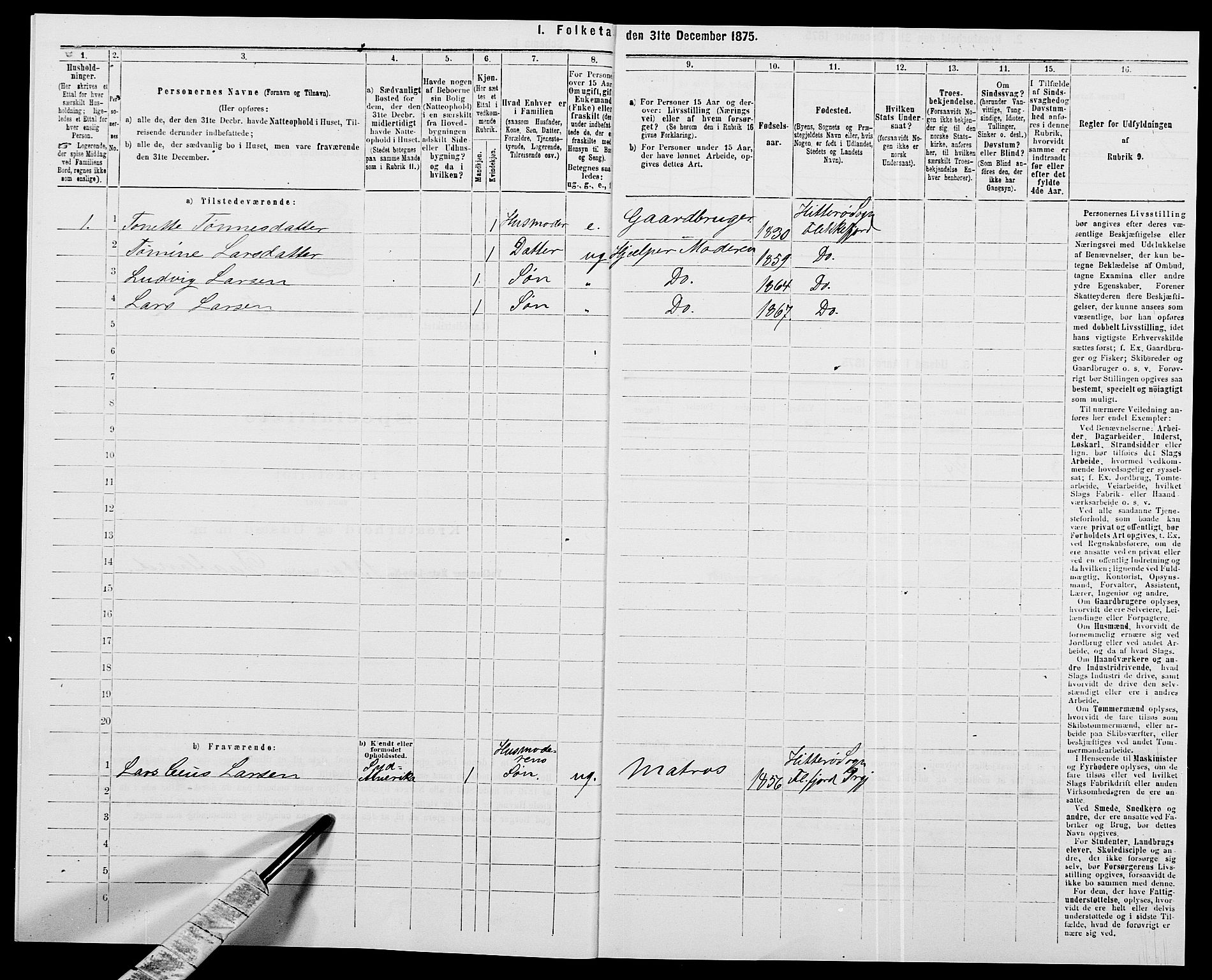 SAK, Folketelling 1875 for 1042L Flekkefjord prestegjeld, Nes sokn og Hidra sokn, 1875, s. 695