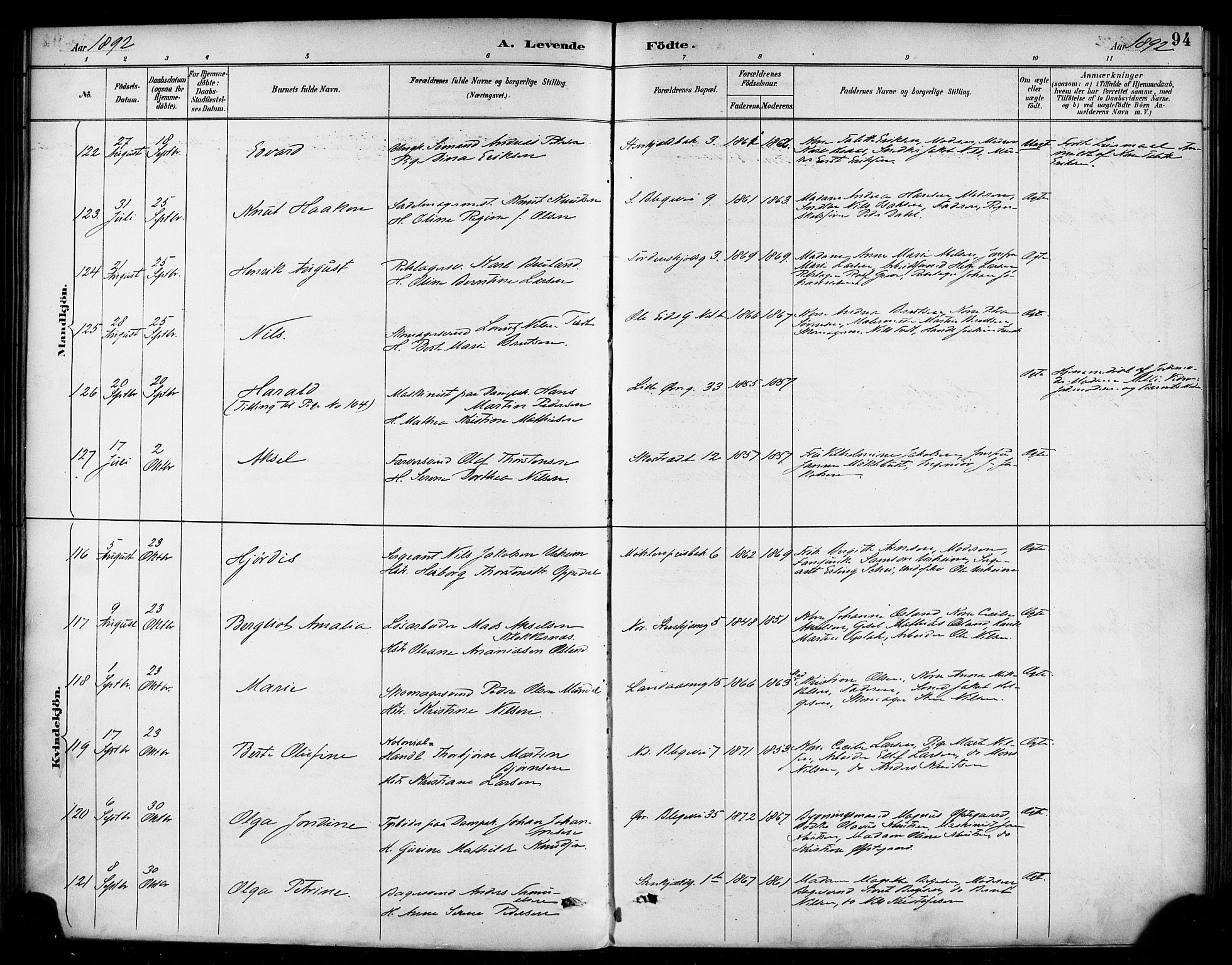 Korskirken sokneprestembete, AV/SAB-A-76101/H/Haa/L0022: Ministerialbok nr. B 8, 1889-1899, s. 94