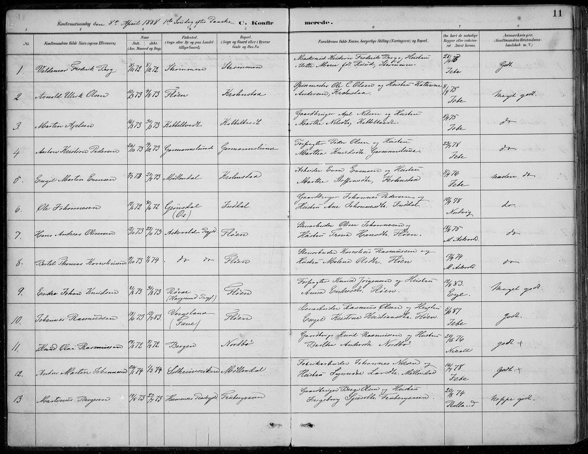 Årstad Sokneprestembete, AV/SAB-A-79301/H/Haa/L0006: Ministerialbok nr. B 1, 1886-1901, s. 11