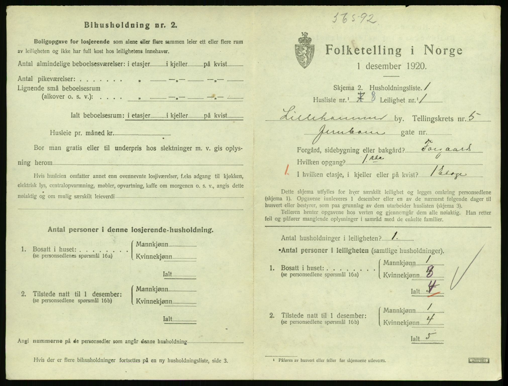SAH, Folketelling 1920 for 0501 Lillehammer kjøpstad, 1920, s. 2222