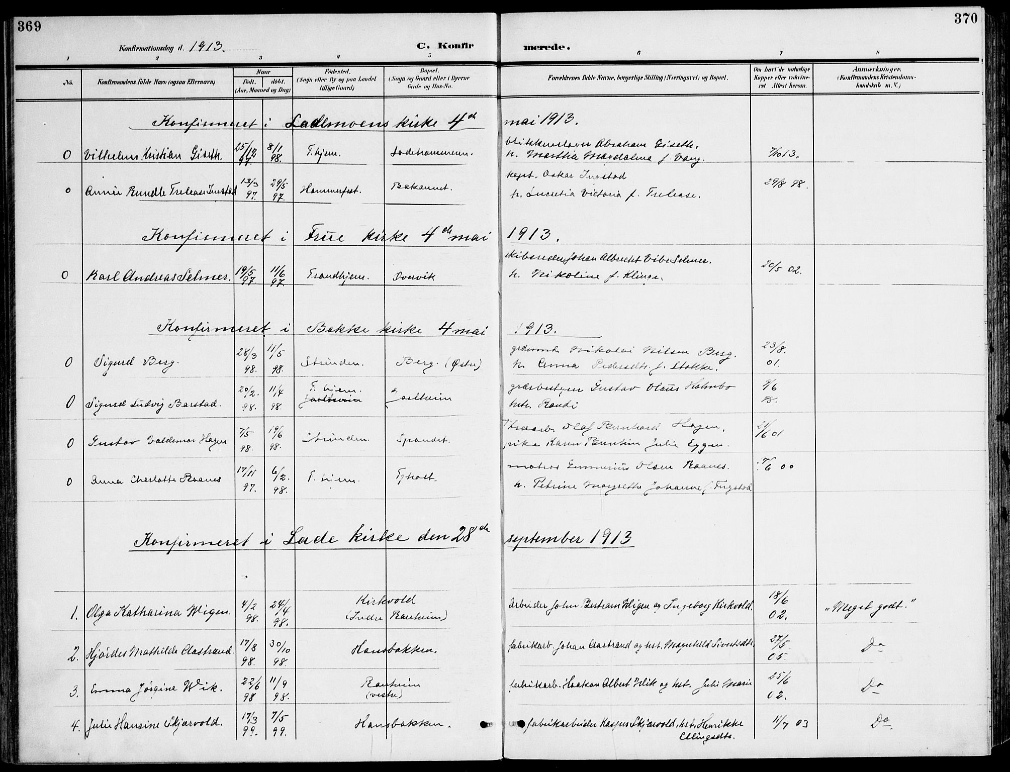 Ministerialprotokoller, klokkerbøker og fødselsregistre - Sør-Trøndelag, SAT/A-1456/607/L0320: Ministerialbok nr. 607A04, 1907-1915, s. 369-370