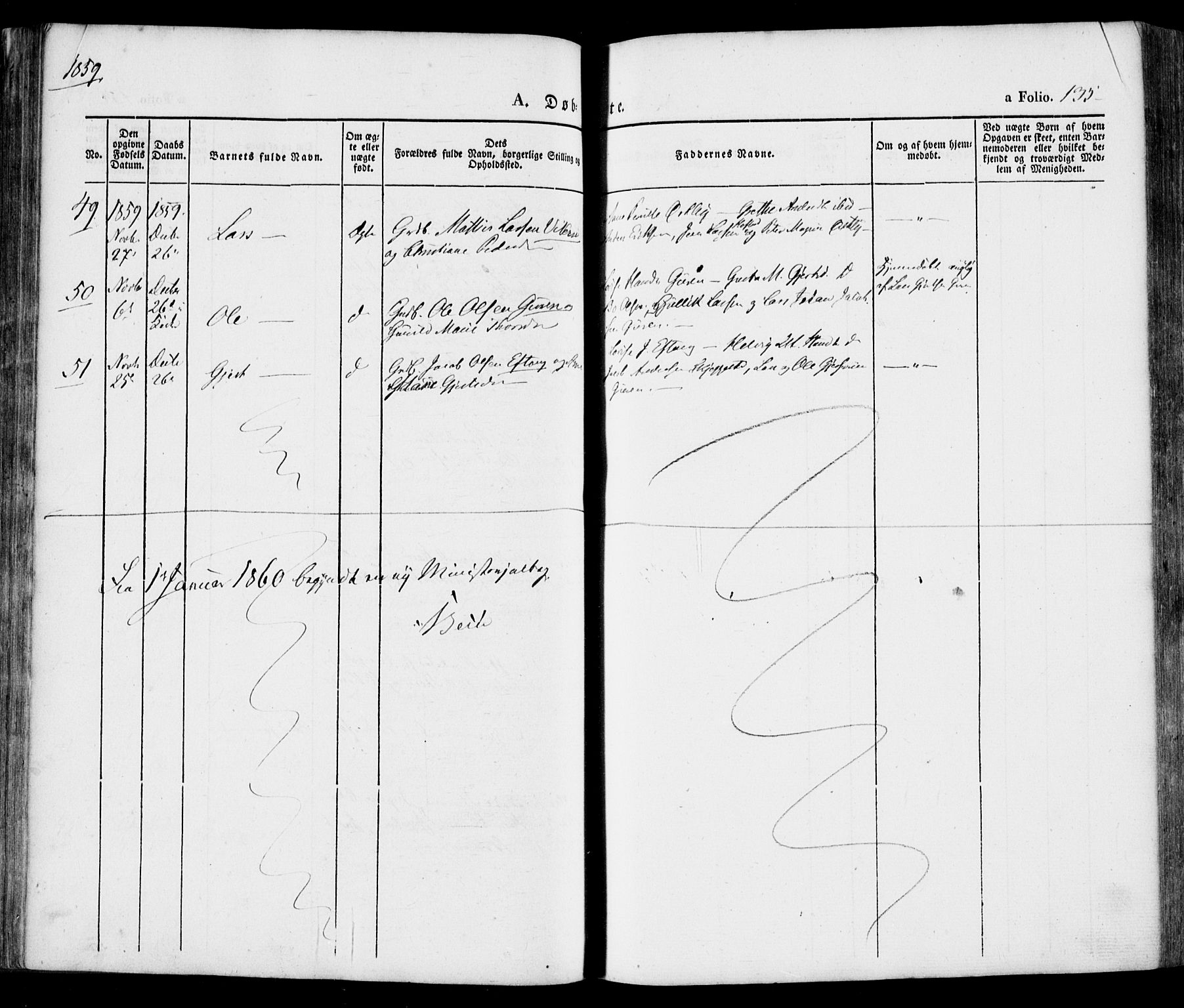 Tjølling kirkebøker, AV/SAKO-A-60/F/Fa/L0006: Ministerialbok nr. 6, 1835-1859, s. 135