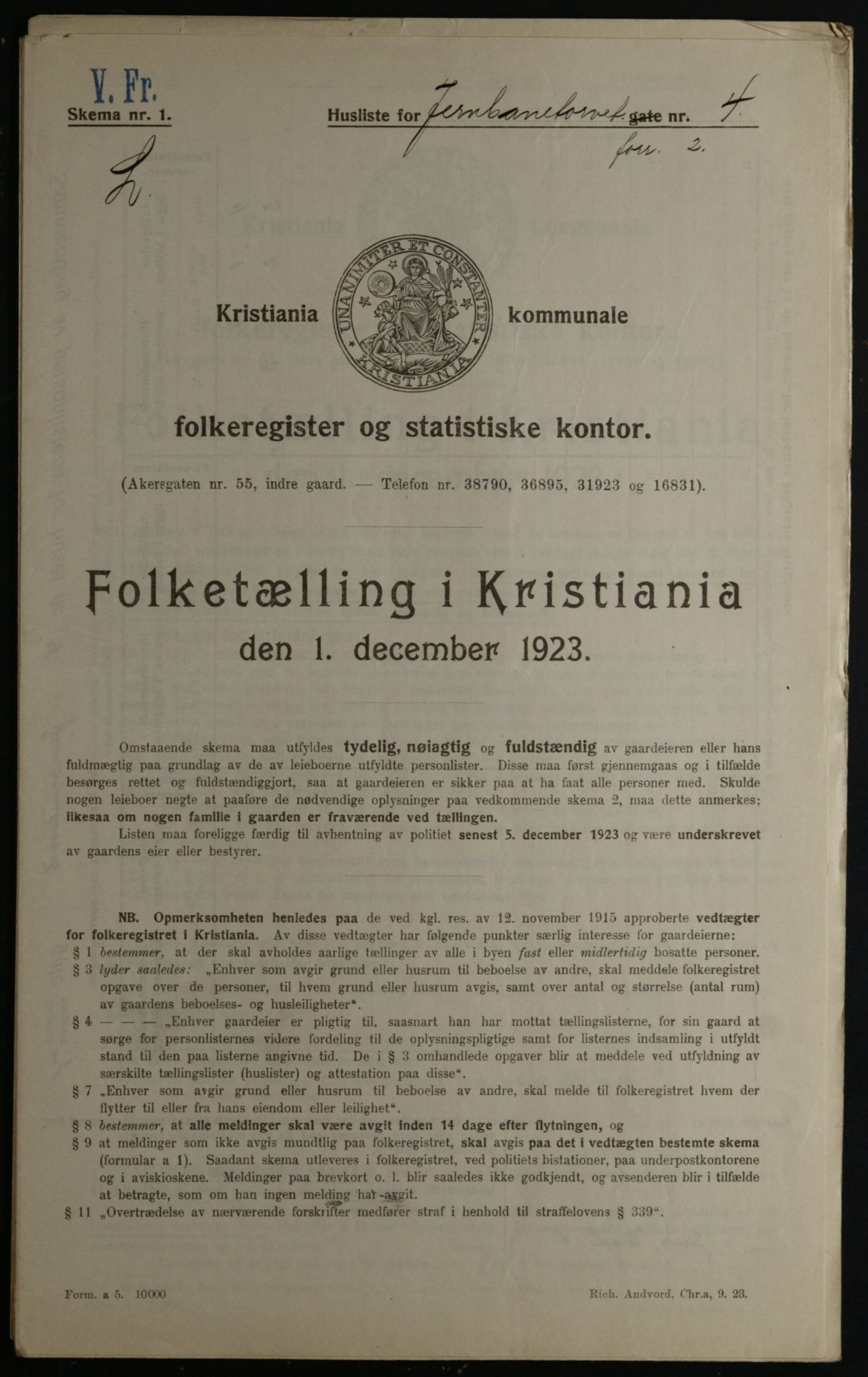 OBA, Kommunal folketelling 1.12.1923 for Kristiania, 1923, s. 52566