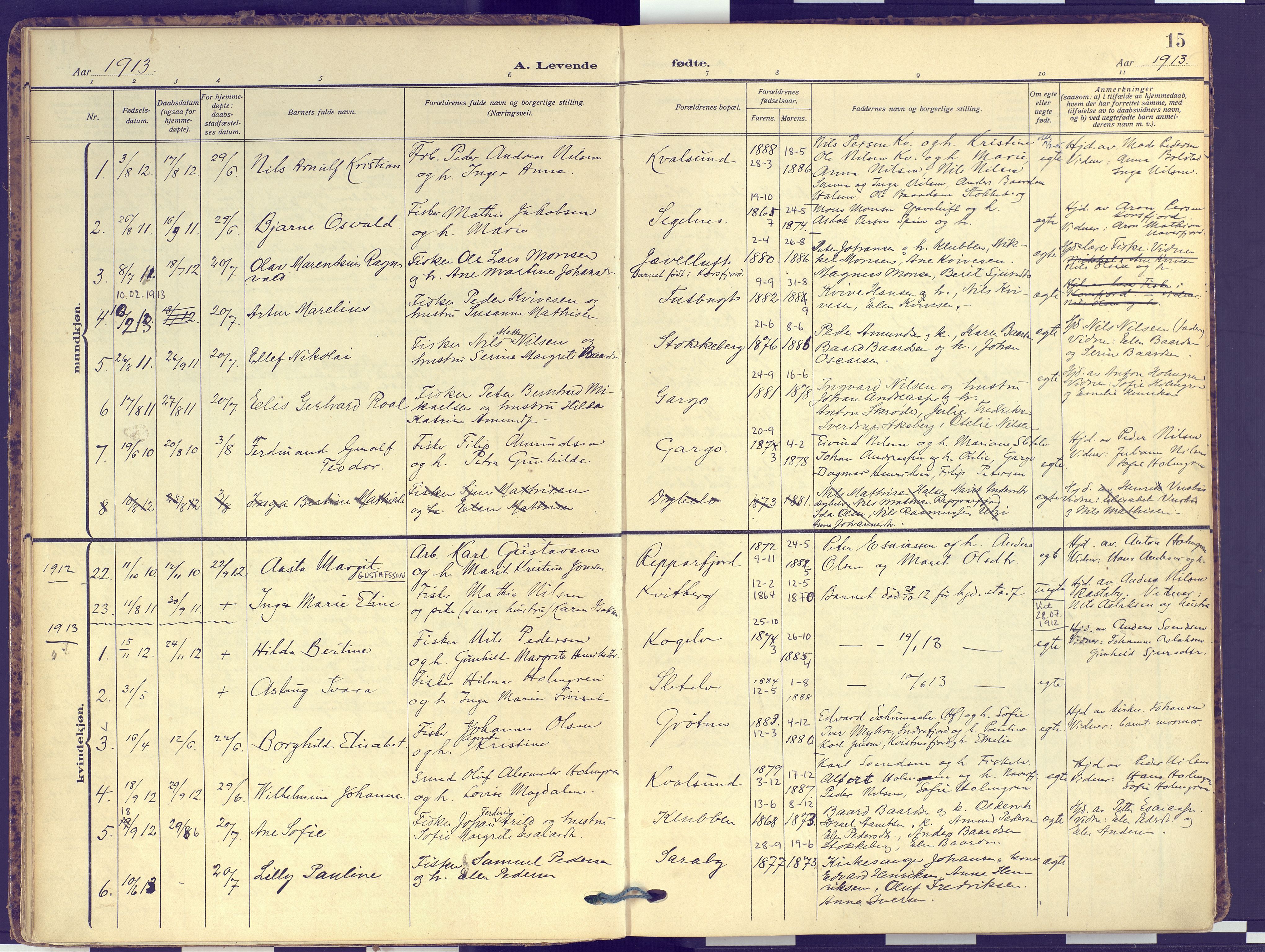 Hammerfest sokneprestkontor, AV/SATØ-S-1347/H/Ha/L0016.kirke: Ministerialbok nr. 16, 1908-1923, s. 15