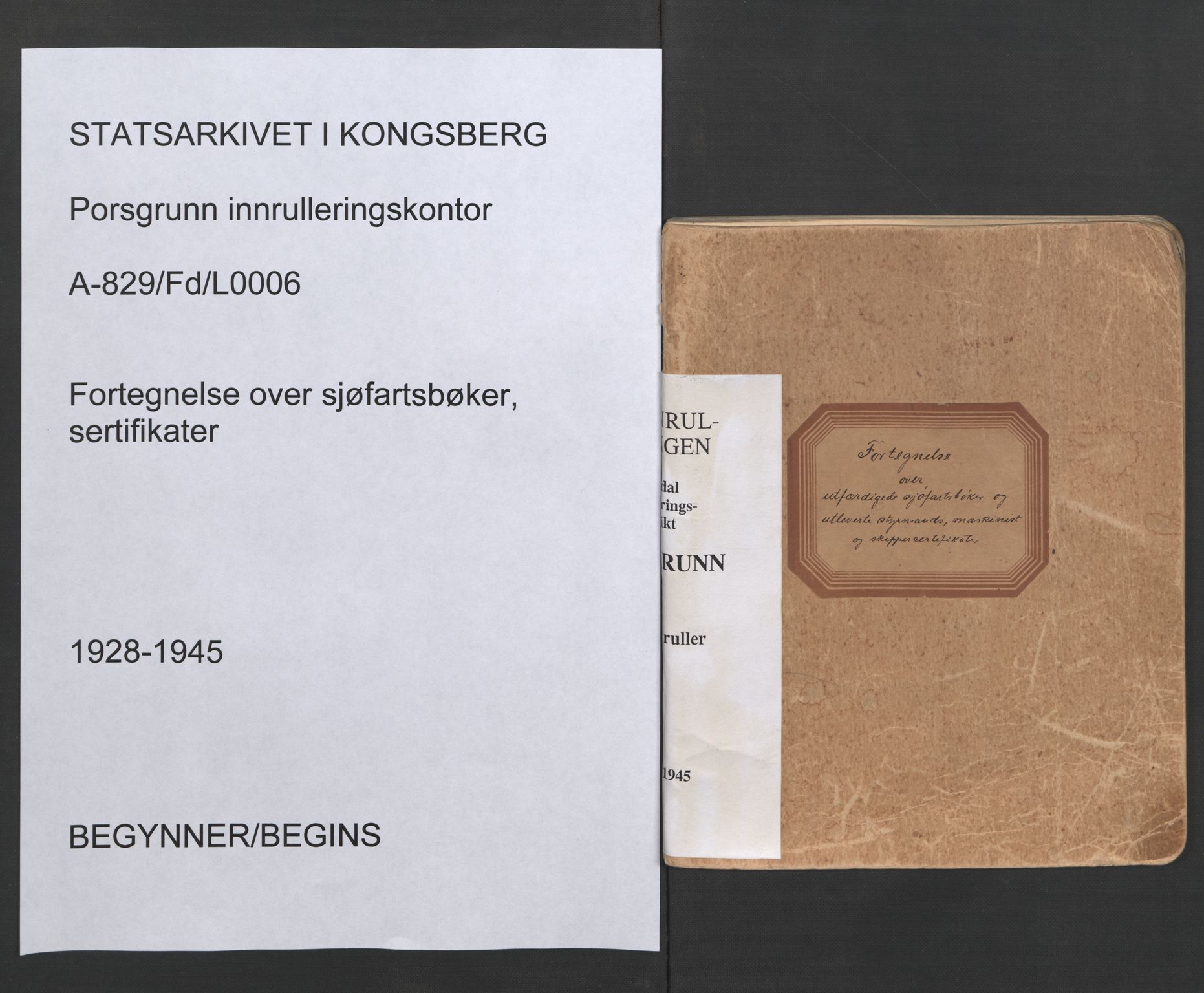 Porsgrunn innrulleringskontor, SAKO/A-829/F/Fd/L0006: Fortegnelse over sjøfartsbøker, sertifikater, 1928-1945