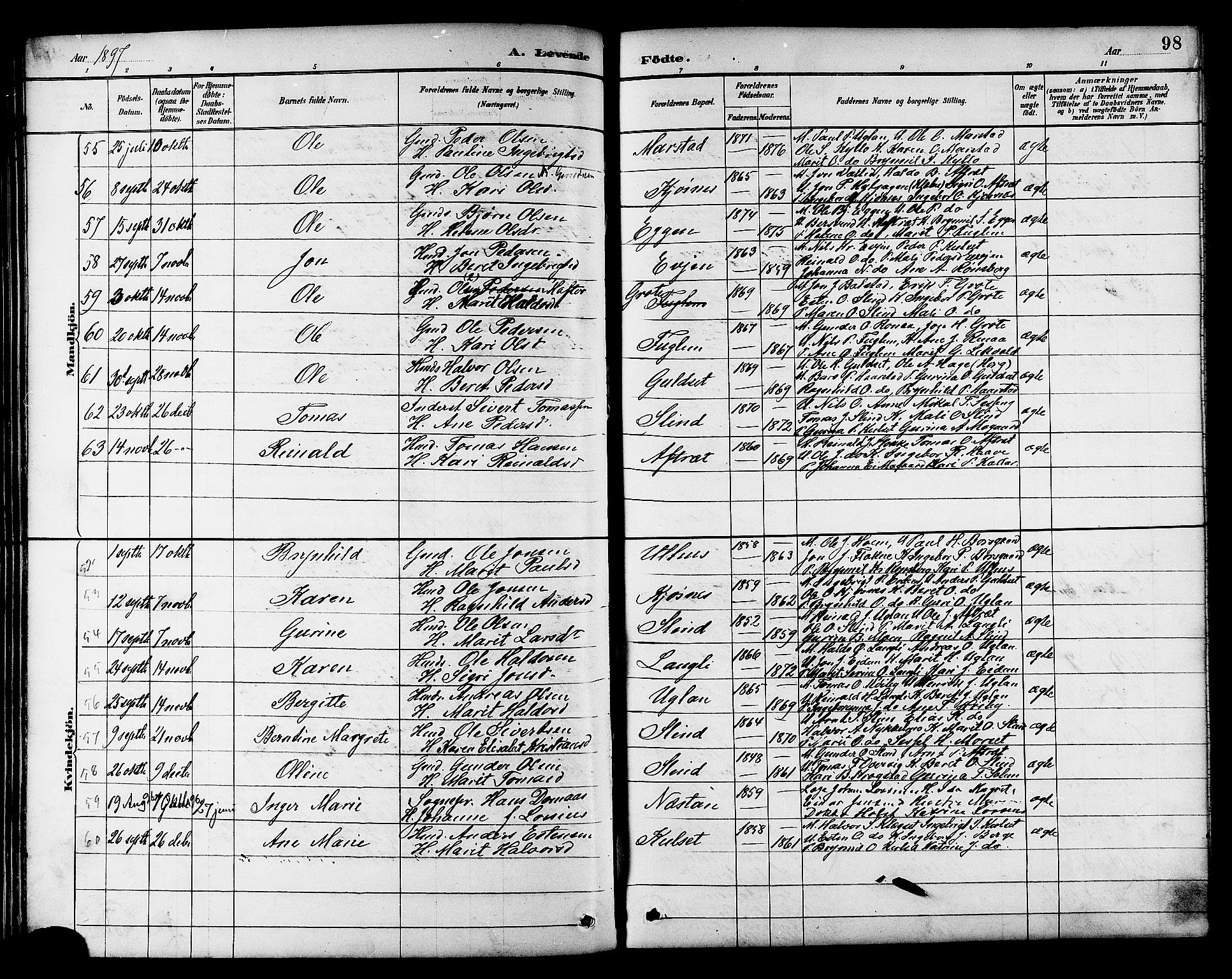 Ministerialprotokoller, klokkerbøker og fødselsregistre - Sør-Trøndelag, SAT/A-1456/695/L1157: Klokkerbok nr. 695C08, 1889-1913, s. 98