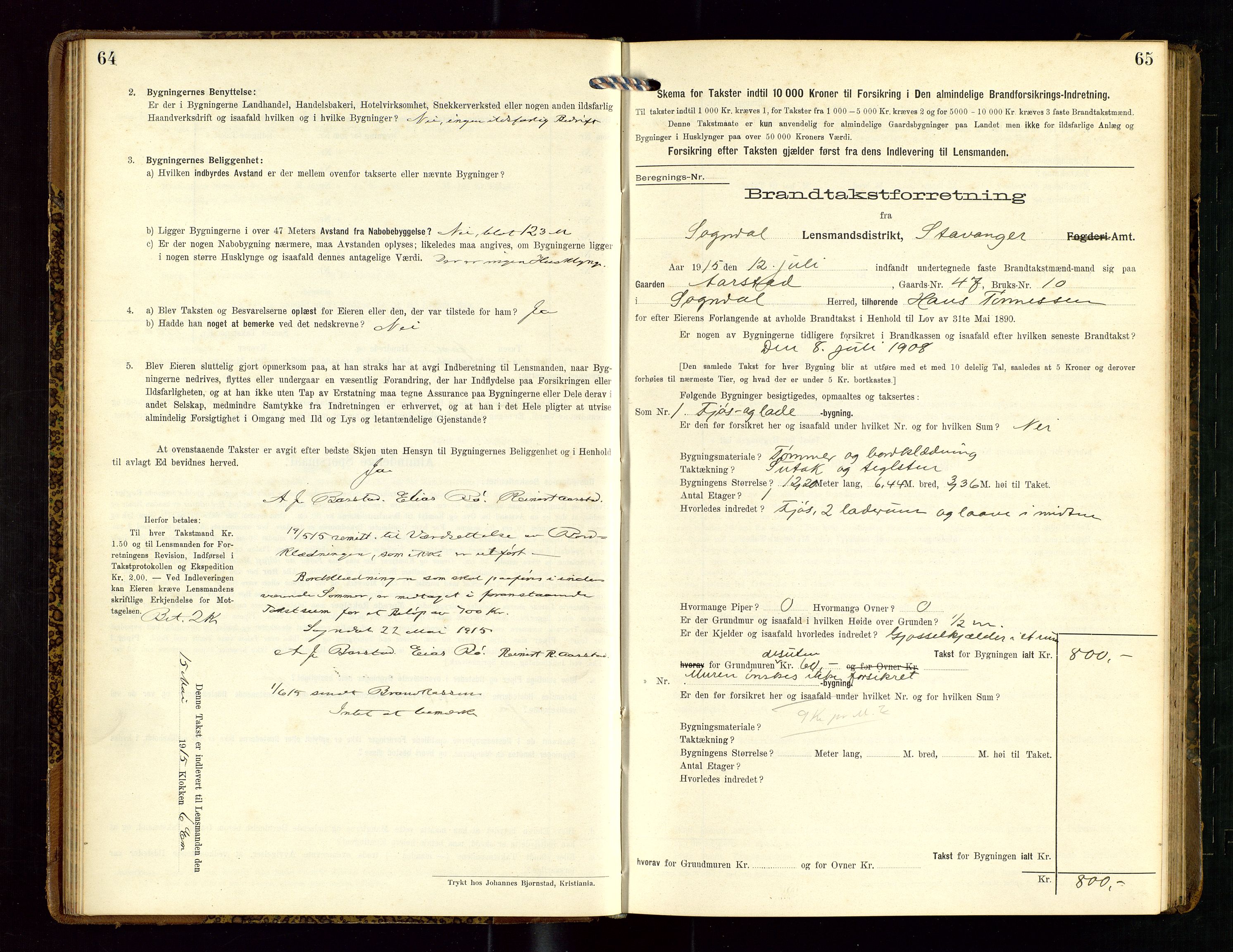 Sokndal lensmannskontor, SAST/A-100417/Gob/L0003: "Brandtakst-Protokol", 1914-1917, s. 64-65