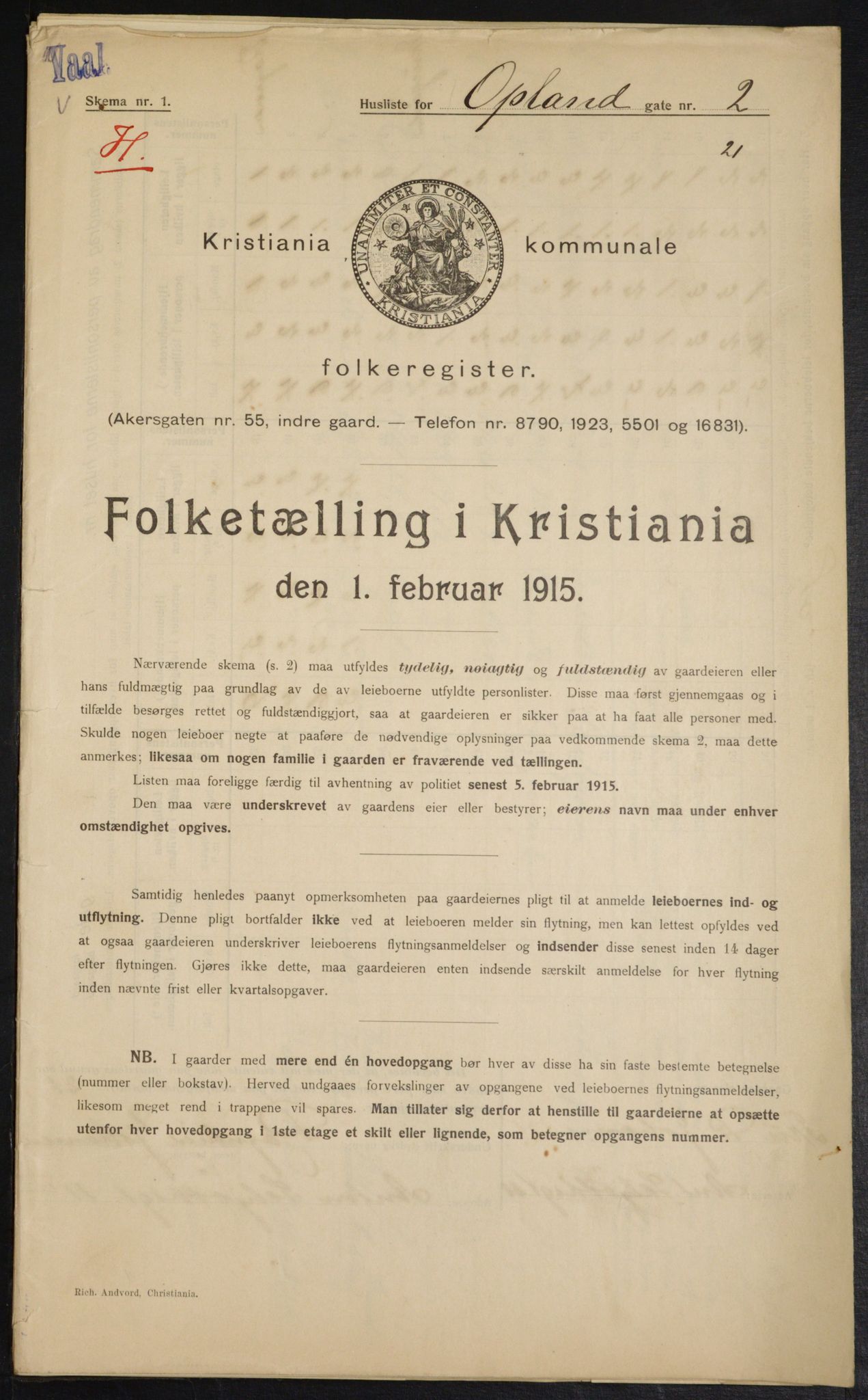 OBA, Kommunal folketelling 1.2.1915 for Kristiania, 1915, s. 75221