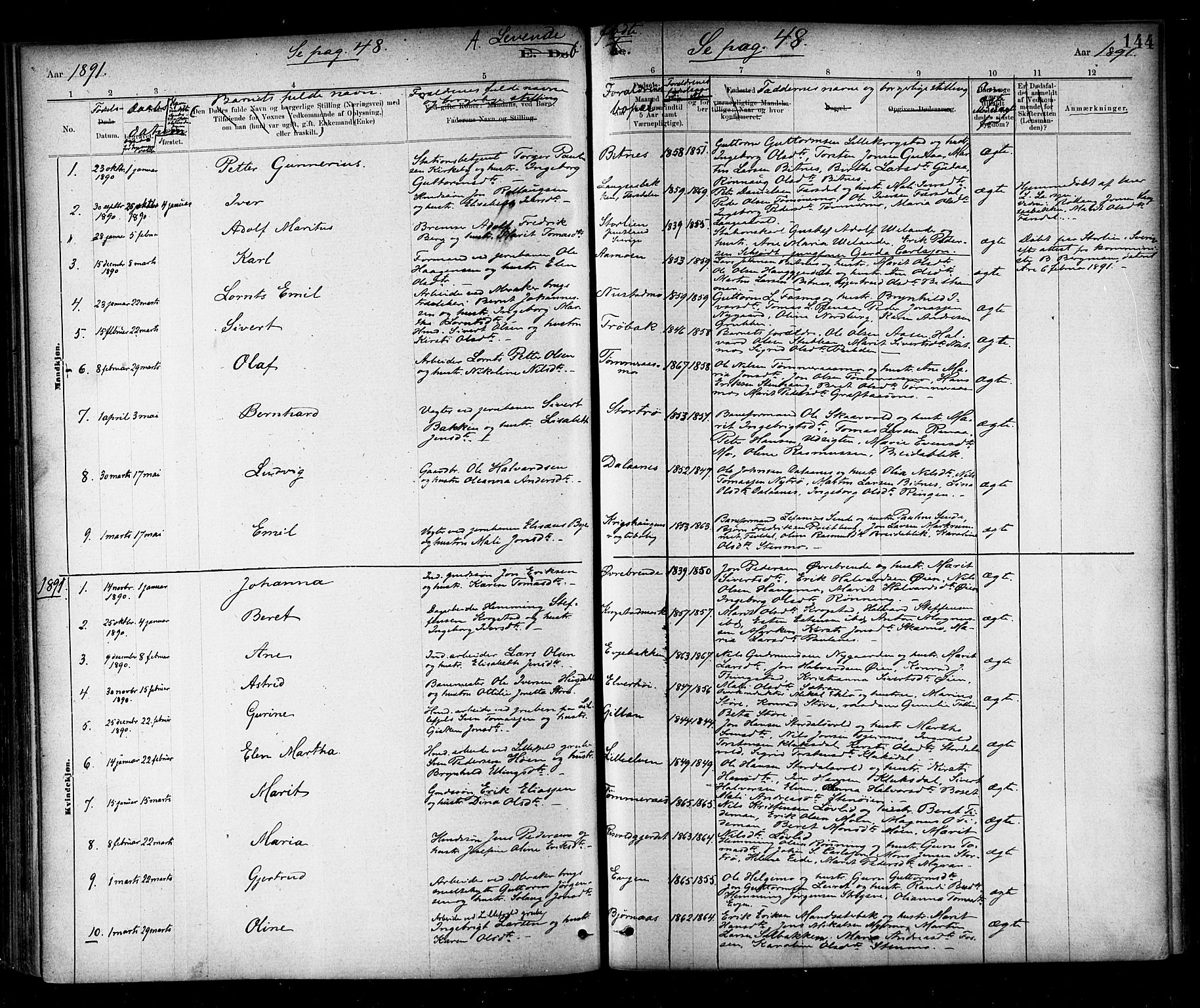 Ministerialprotokoller, klokkerbøker og fødselsregistre - Nord-Trøndelag, SAT/A-1458/706/L0047: Ministerialbok nr. 706A03, 1878-1892, s. 144