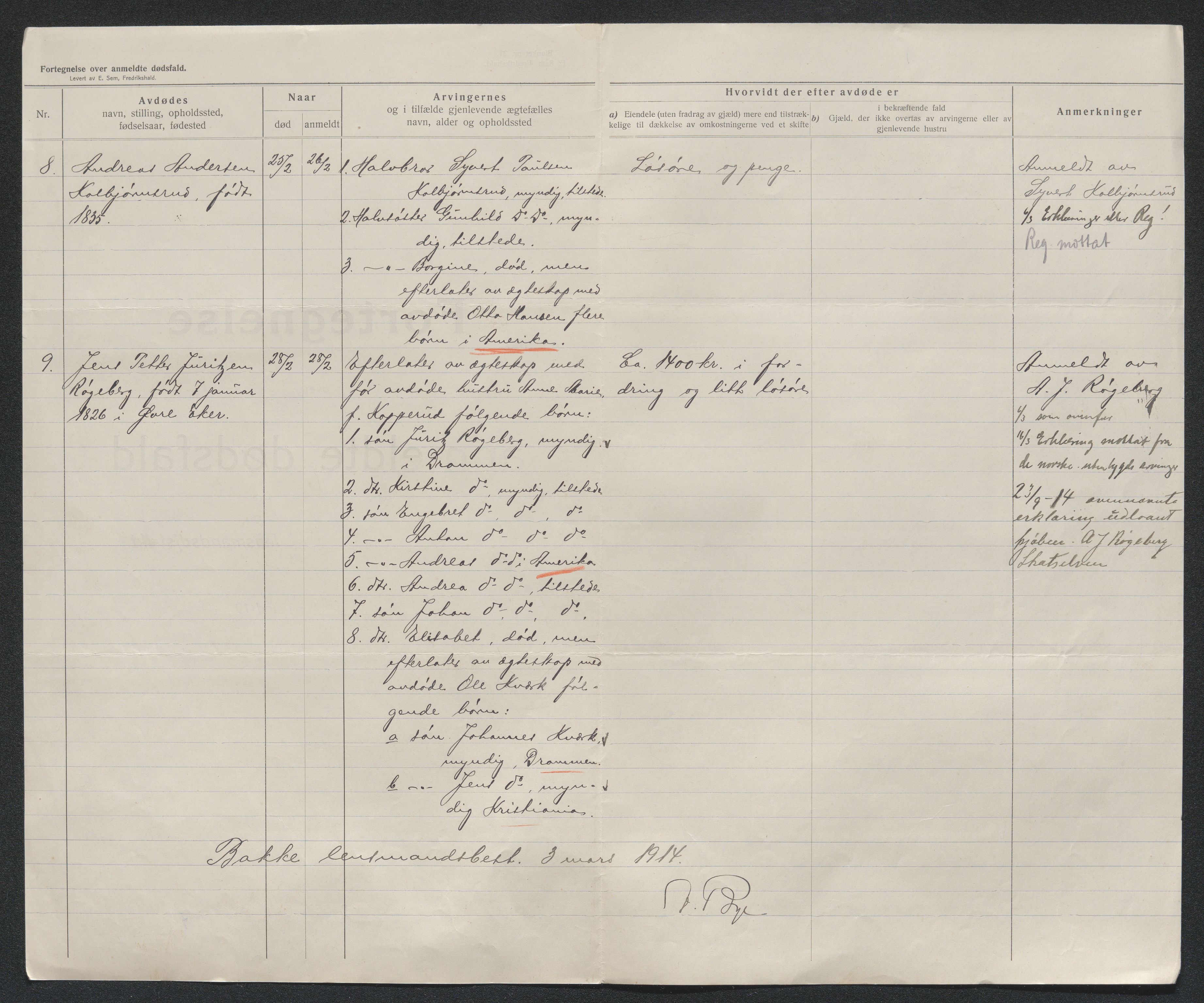 Eiker, Modum og Sigdal sorenskriveri, AV/SAKO-A-123/H/Ha/Hab/L0037: Dødsfallsmeldinger, 1914-1915, s. 277