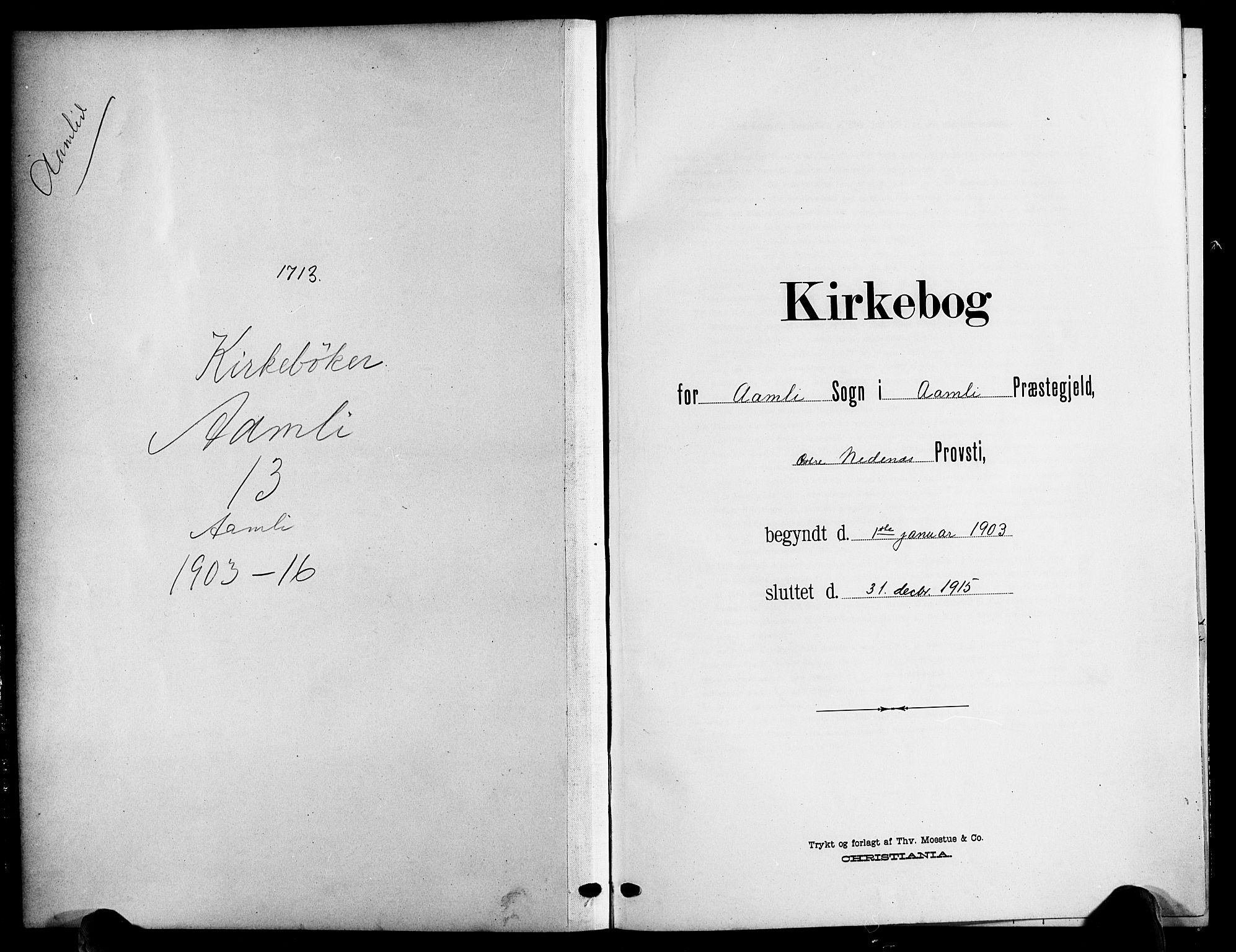 Åmli sokneprestkontor, SAK/1111-0050/F/Fb/Fbc/L0005: Klokkerbok nr. B 5, 1903-1916
