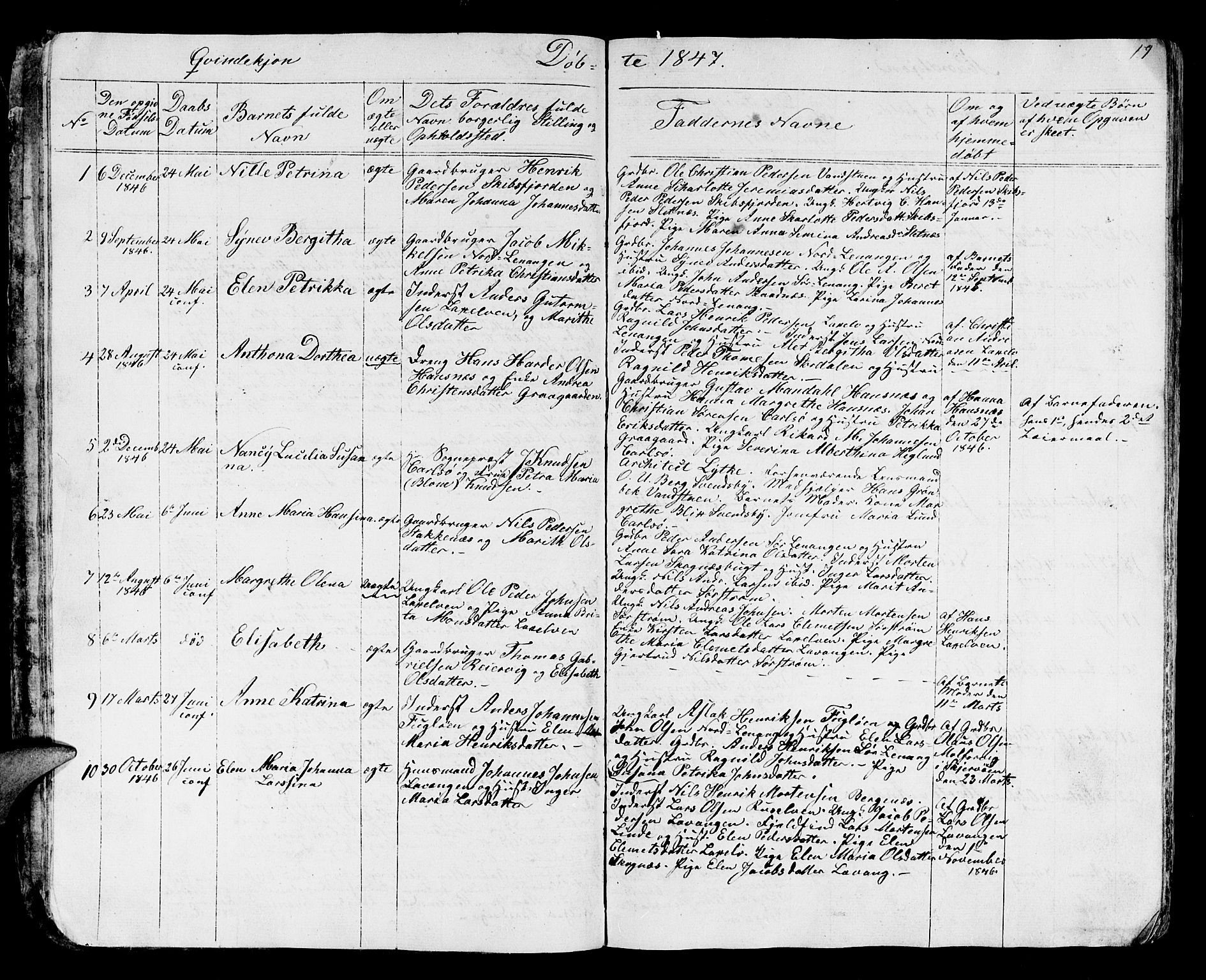 Karlsøy sokneprestembete, AV/SATØ-S-1299/H/Ha/Hab/L0002klokker: Klokkerbok nr. 2, 1843-1861, s. 19