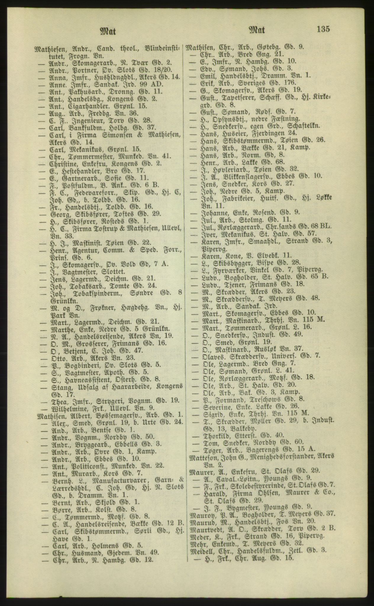 Kristiania/Oslo adressebok, PUBL/-, 1881, s. 135