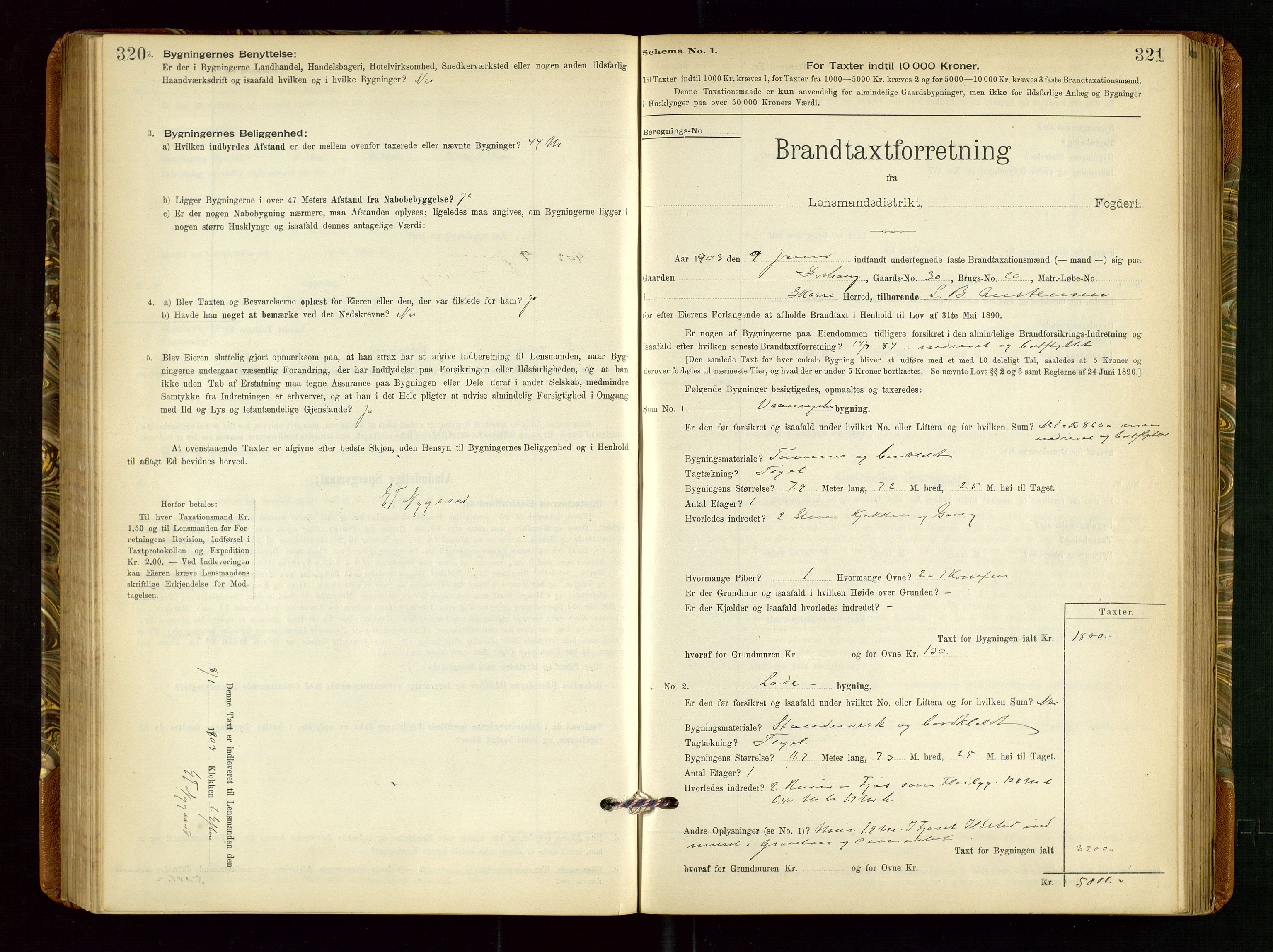 Torvestad lensmannskontor, SAST/A-100307/1/Gob/L0002: "Brandtakstprotokol for Lensmanden i Torvestad", 1900-1905, s. 320-321