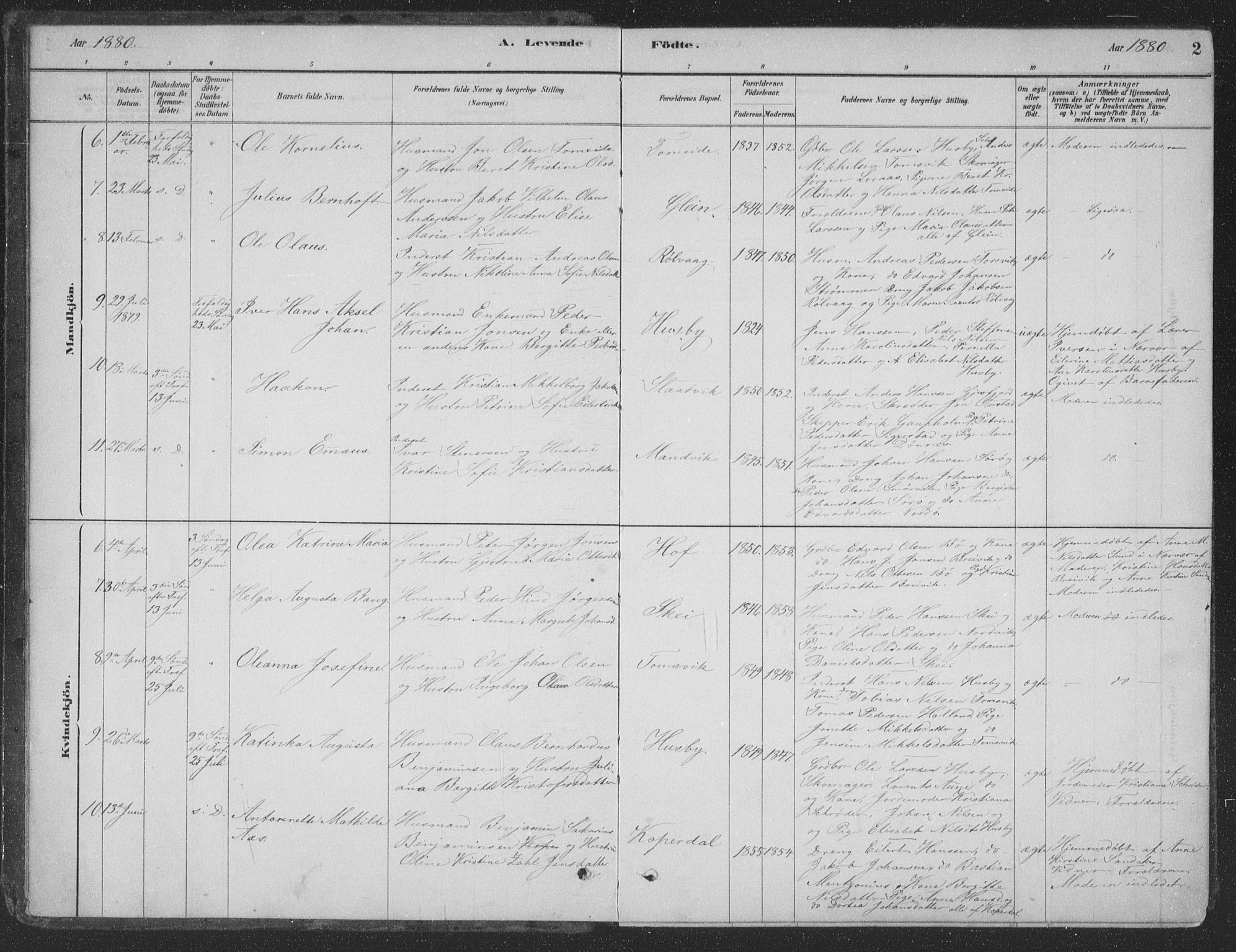 Ministerialprotokoller, klokkerbøker og fødselsregistre - Nordland, SAT/A-1459/835/L0532: Klokkerbok nr. 835C04, 1880-1905, s. 2