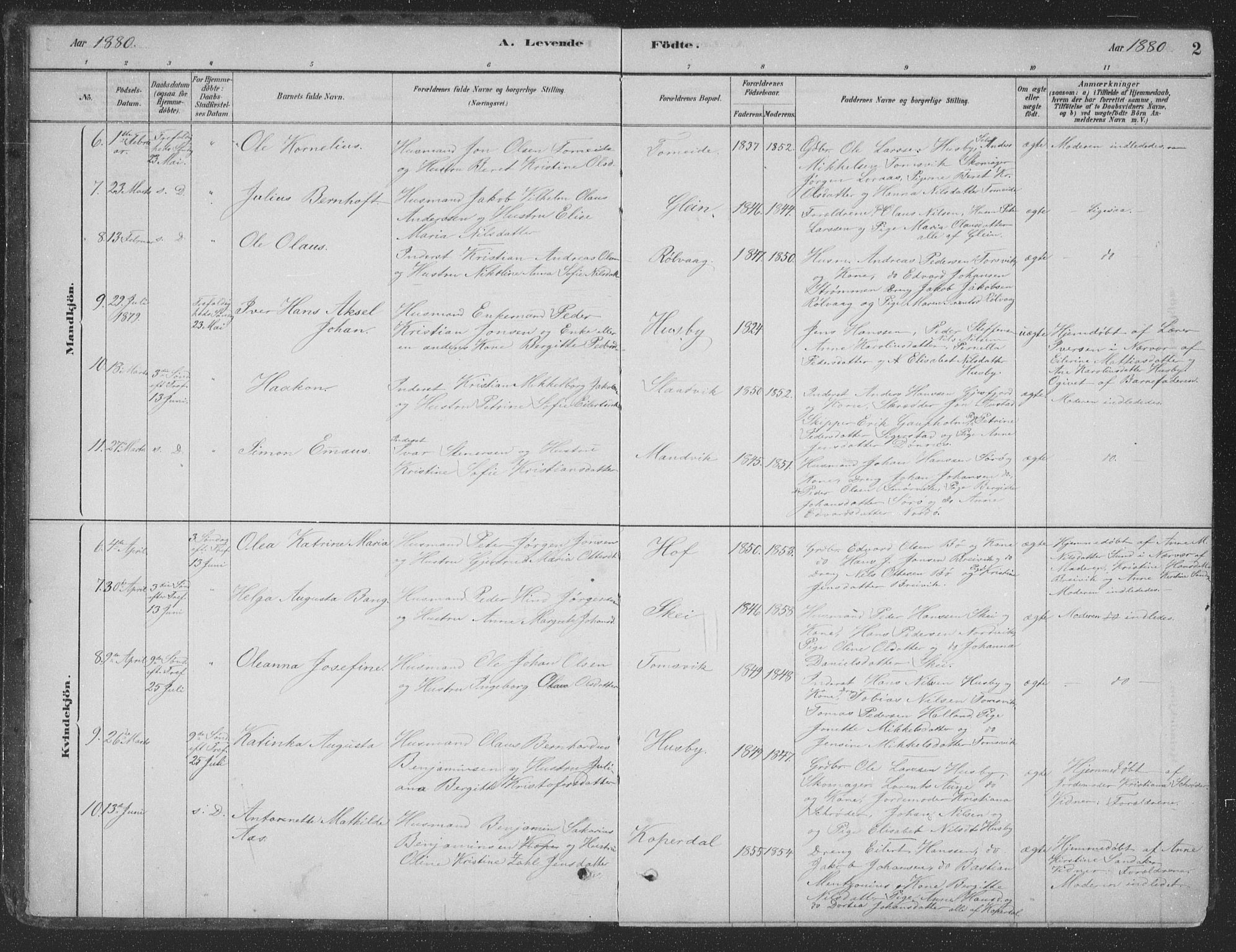 Ministerialprotokoller, klokkerbøker og fødselsregistre - Nordland, AV/SAT-A-1459/835/L0532: Klokkerbok nr. 835C04, 1880-1905, s. 2