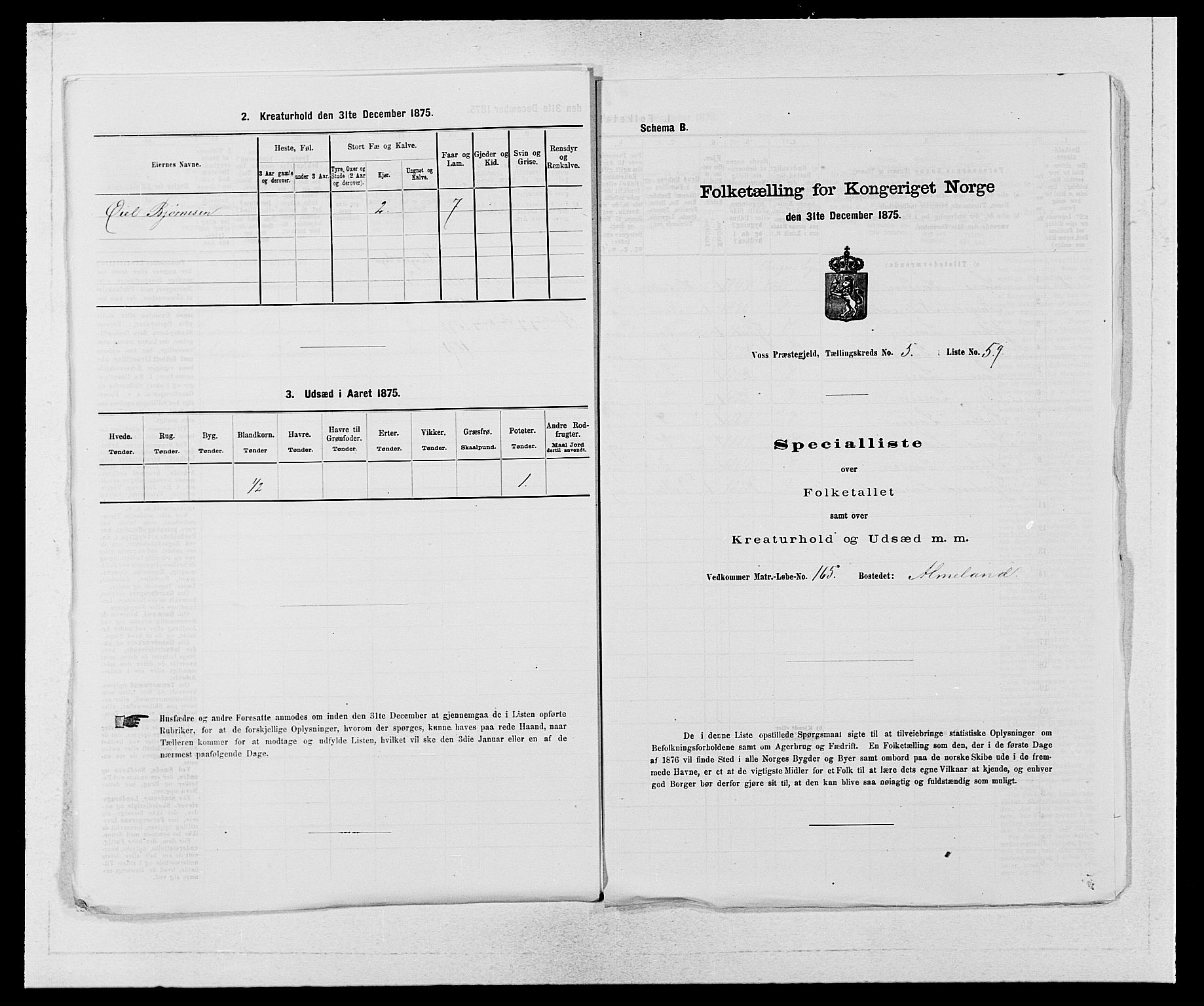 SAB, Folketelling 1875 for 1235P Voss prestegjeld, 1875, s. 697