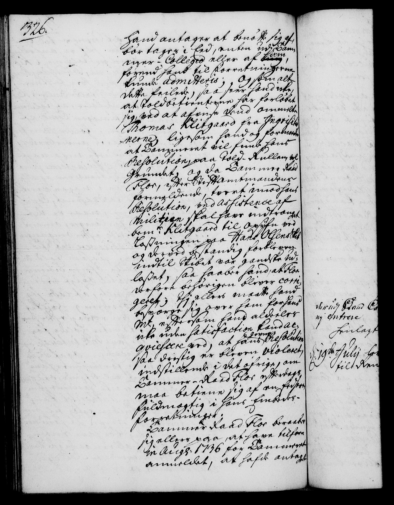 Rentekammeret, Kammerkanselliet, AV/RA-EA-3111/G/Gh/Gha/L0019: Norsk ekstraktmemorialprotokoll (merket RK 53.64), 1736-1737, s. 326