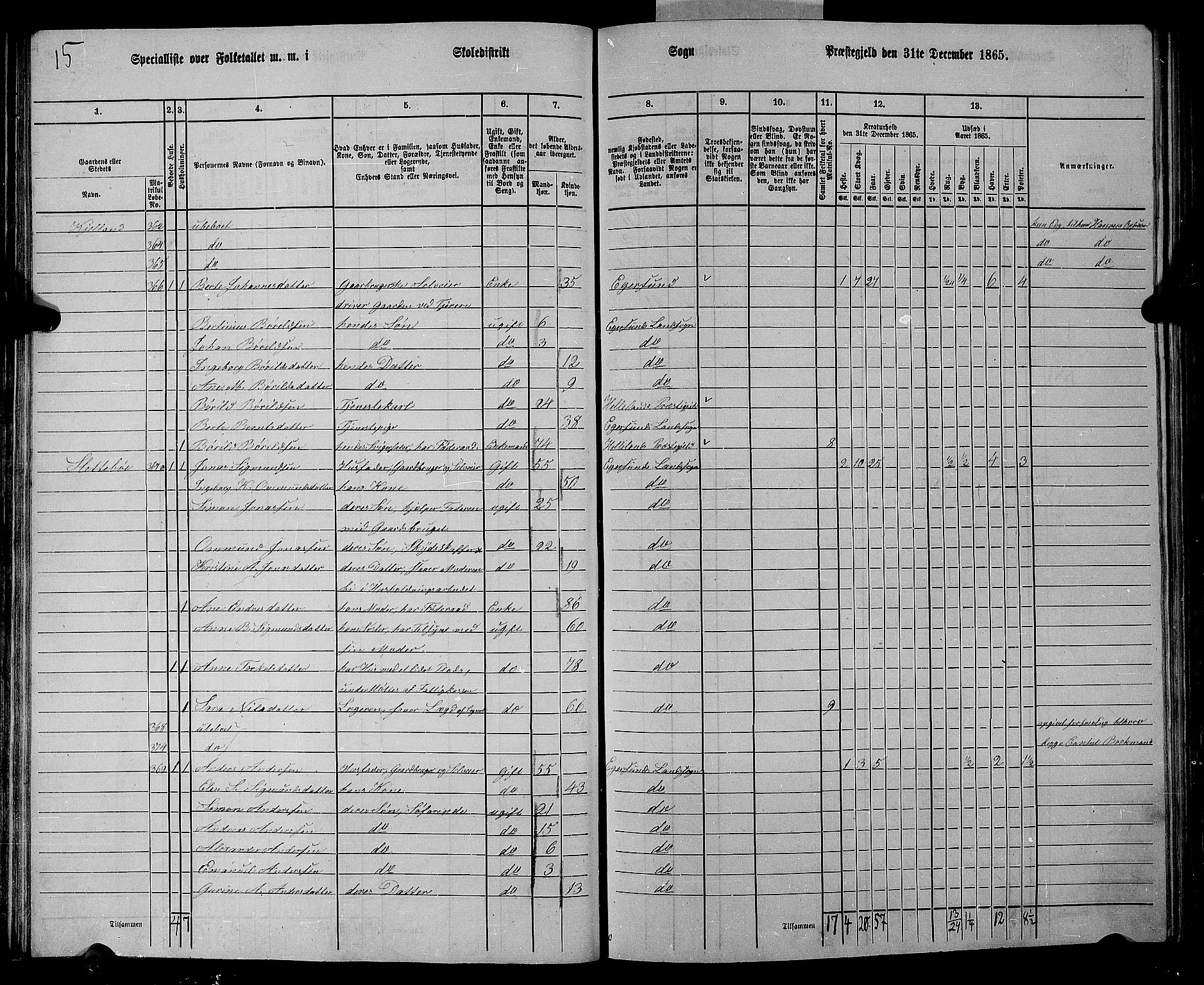 RA, Folketelling 1865 for 1116L Eigersund prestegjeld, Eigersund landsokn og Ogna sokn, 1865, s. 74