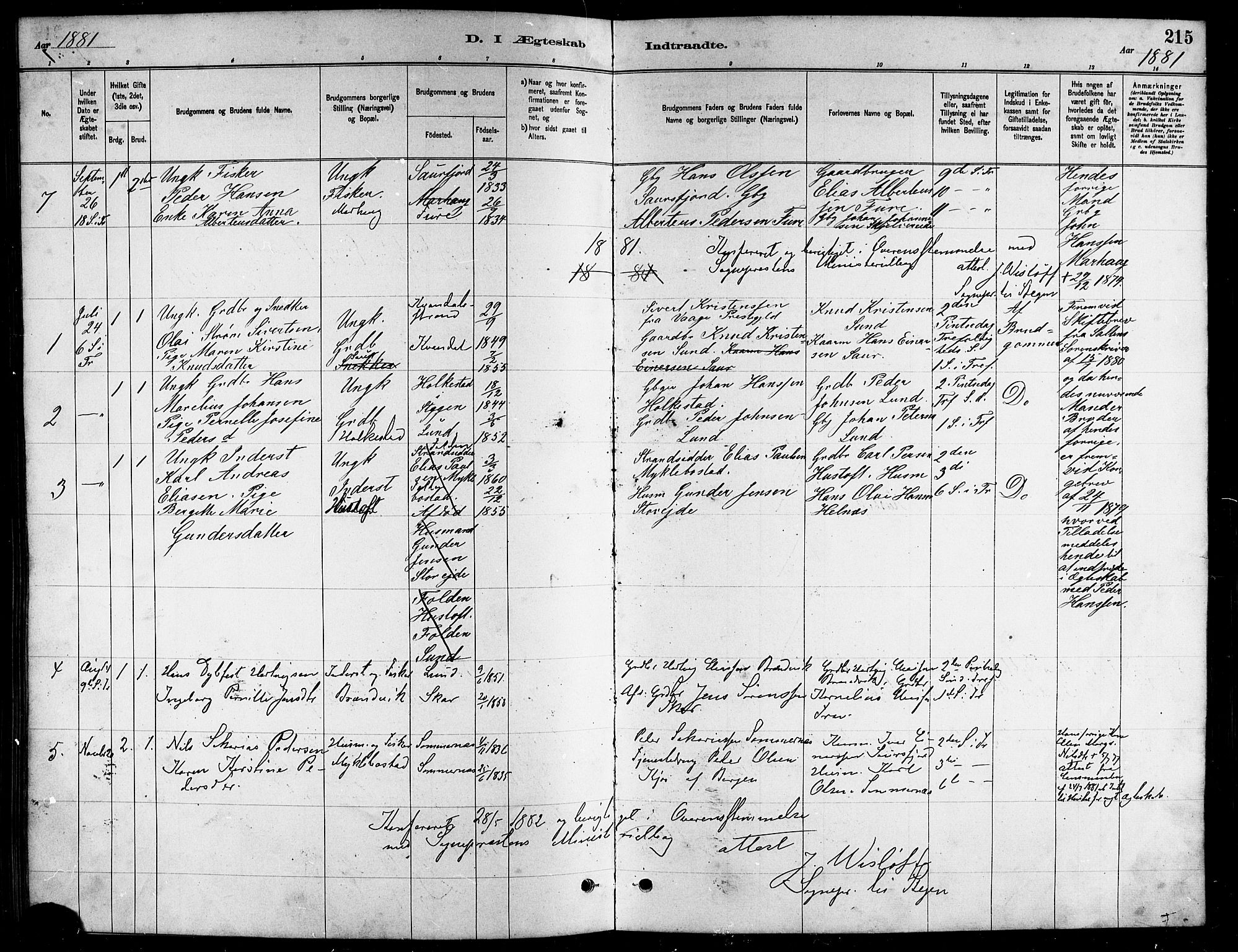 Ministerialprotokoller, klokkerbøker og fødselsregistre - Nordland, SAT/A-1459/857/L0828: Klokkerbok nr. 857C03, 1879-1908, s. 215