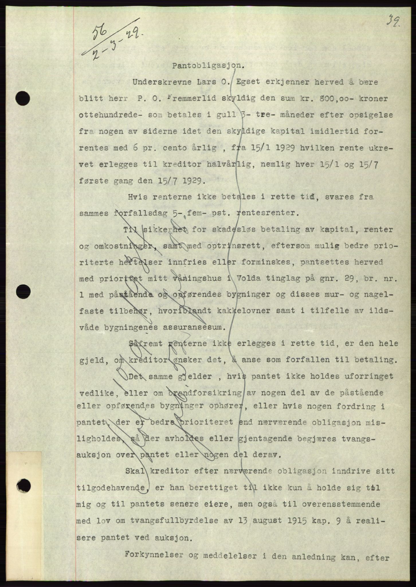 Søre Sunnmøre sorenskriveri, AV/SAT-A-4122/1/2/2C/L0049: Pantebok nr. 43, 1929-1929, Tingl.dato: 02.03.1929