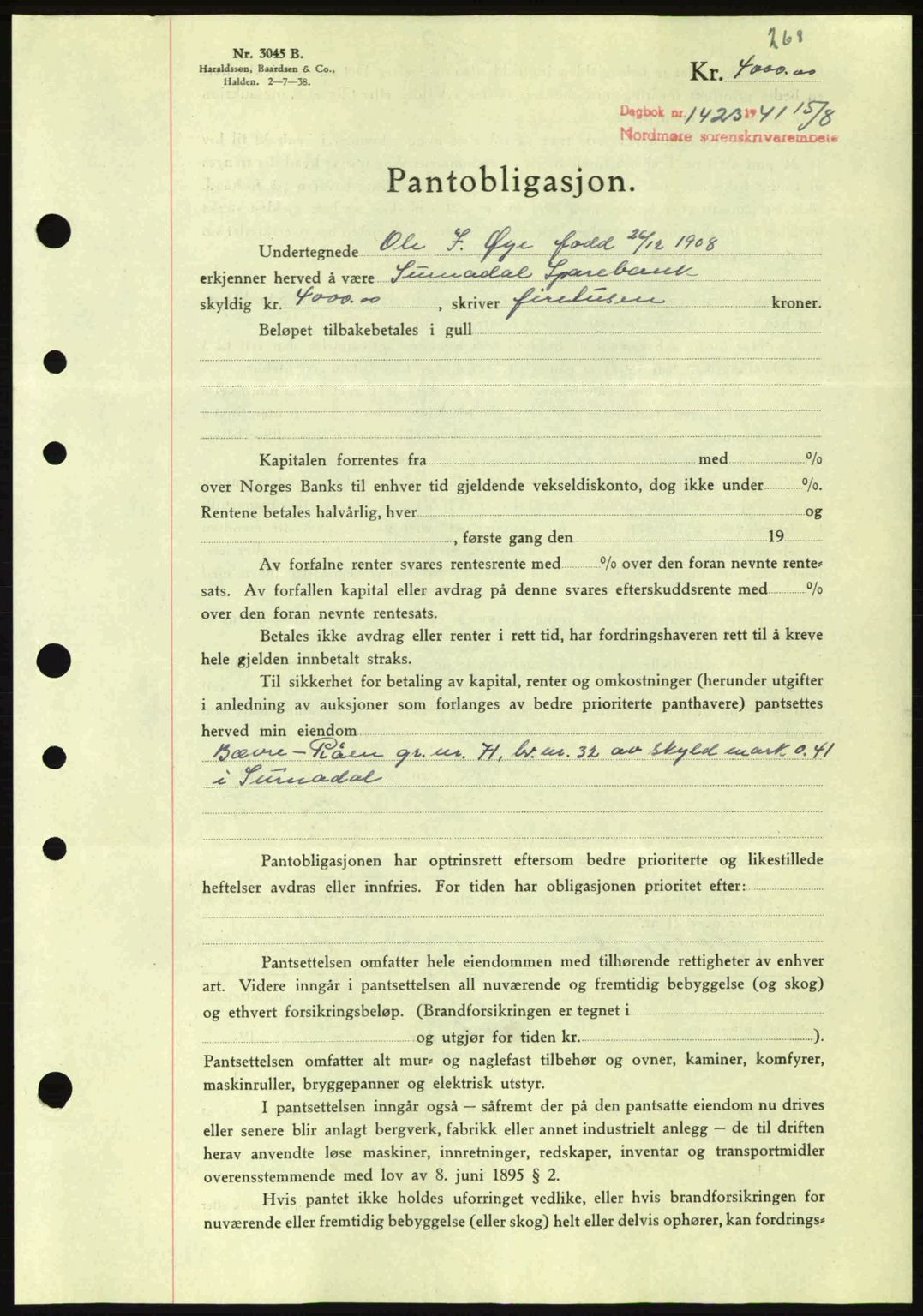 Nordmøre sorenskriveri, SAT/A-4132/1/2/2Ca: Pantebok nr. B88, 1941-1942, Dagboknr: 1423/1941