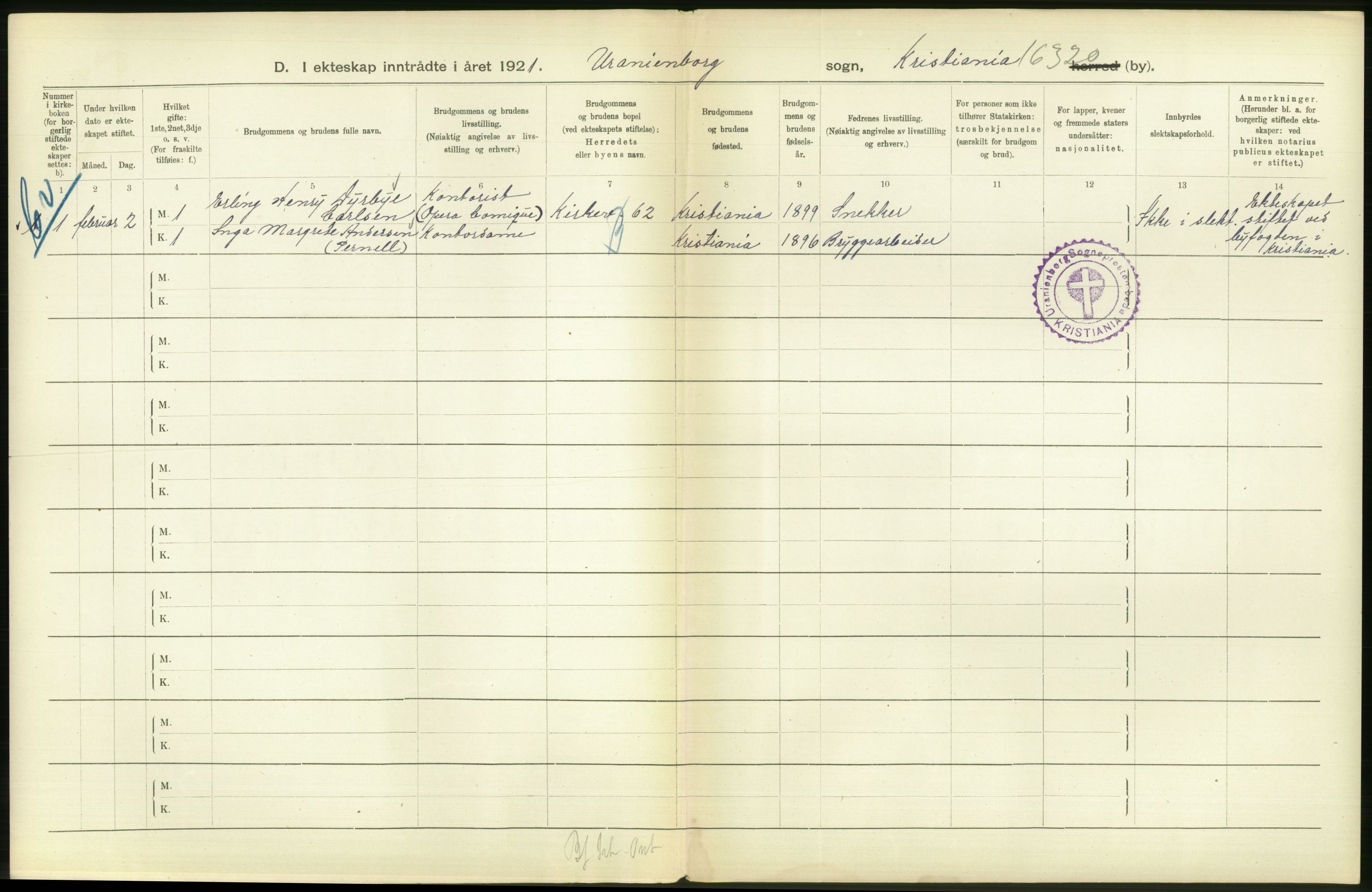 Statistisk sentralbyrå, Sosiodemografiske emner, Befolkning, AV/RA-S-2228/D/Df/Dfc/Dfca/L0011: Kristiania: Gifte, 1921, s. 222