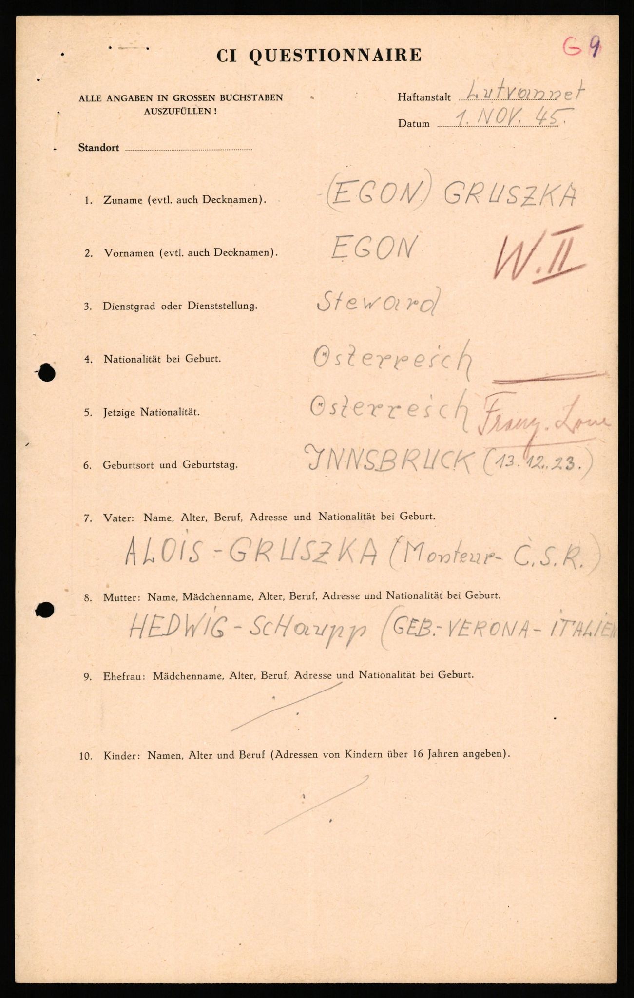 Forsvaret, Forsvarets overkommando II, AV/RA-RAFA-3915/D/Db/L0038: CI Questionaires. Tyske okkupasjonsstyrker i Norge. Østerrikere., 1945-1946, s. 368