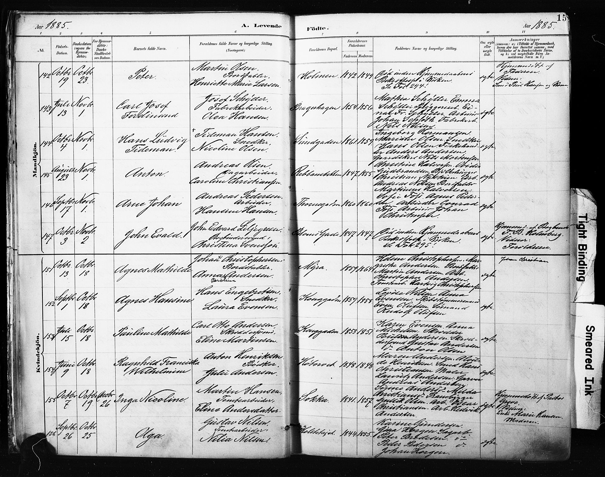 Bragernes kirkebøker, AV/SAKO-A-6/F/Fb/L0007: Ministerialbok nr. II 7, 1885-1893, s. 15