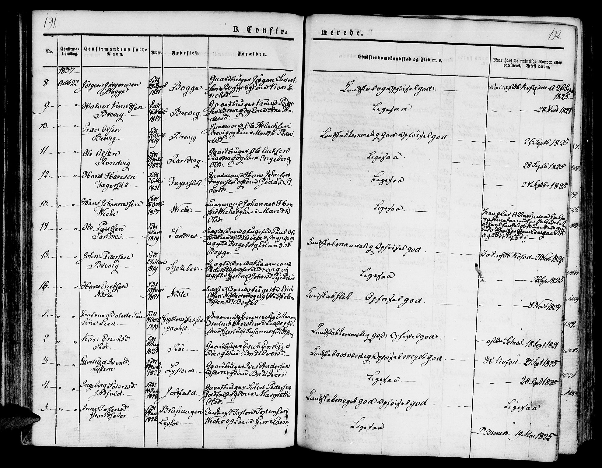 Ministerialprotokoller, klokkerbøker og fødselsregistre - Møre og Romsdal, SAT/A-1454/551/L0624: Ministerialbok nr. 551A04, 1831-1845, s. 191-192