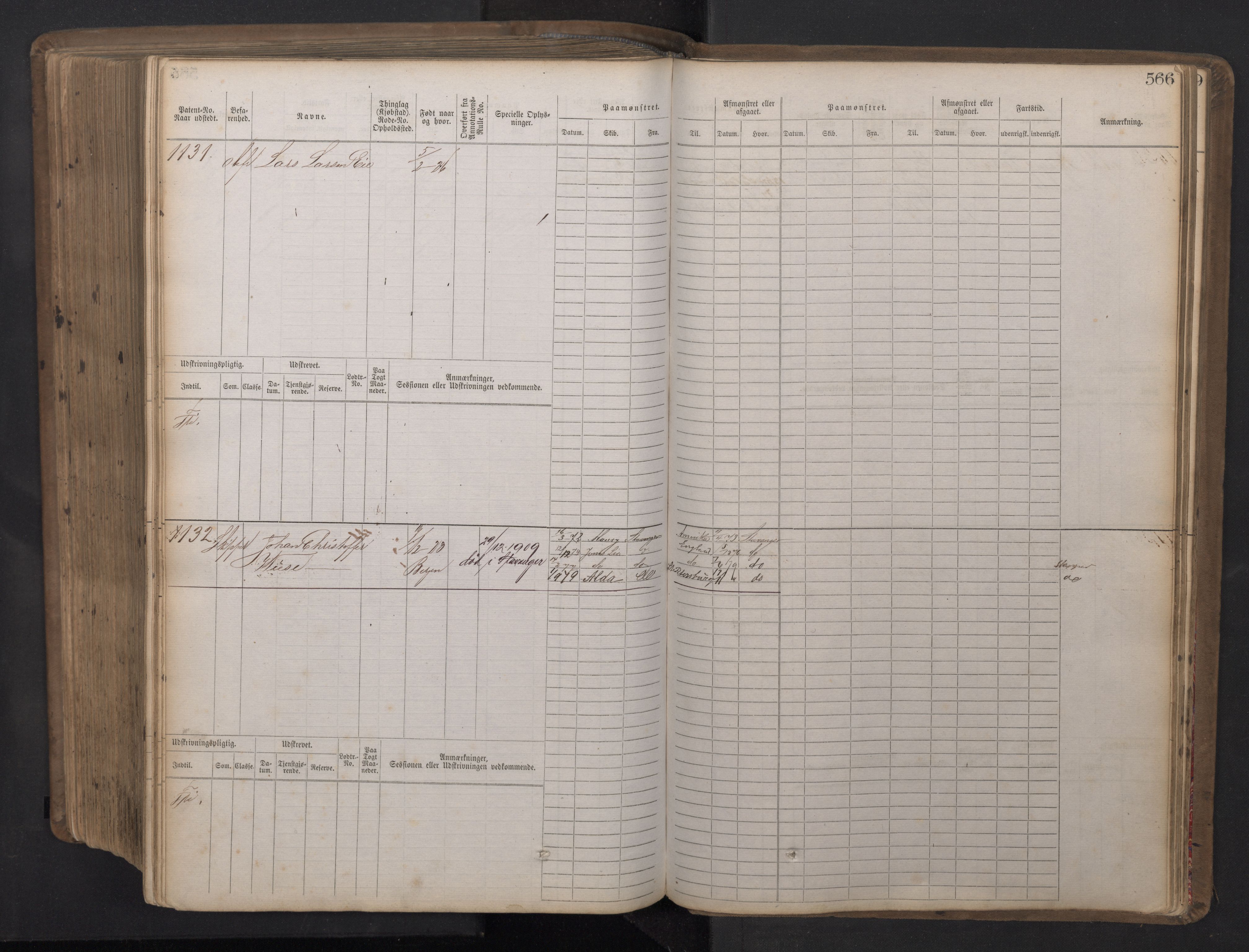 Stavanger sjømannskontor, AV/SAST-A-102006/F/Fb/Fbb/L0016: Sjøfartshovedrulle patnentnr. 1-1202 (dublett), 1869, s. 566