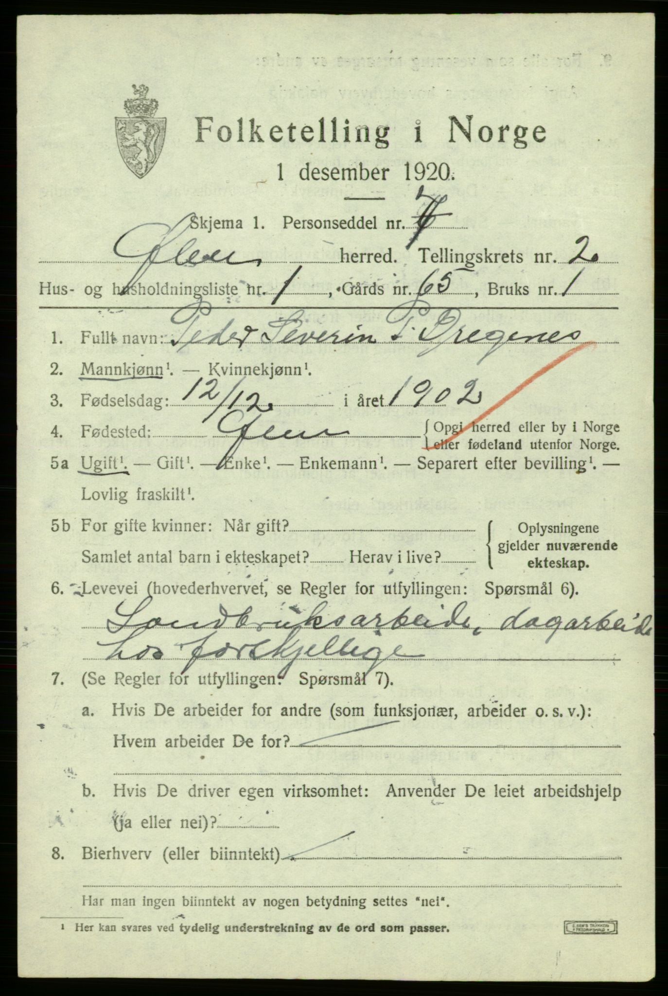 SAB, Folketelling 1920 for 1214 Ølen herred, 1920, s. 915