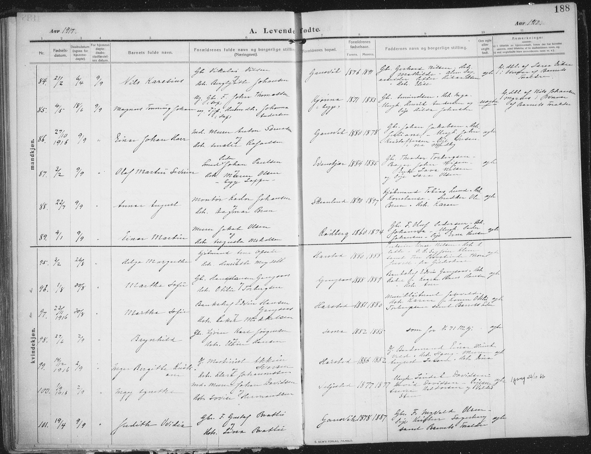 Trondenes sokneprestkontor, AV/SATØ-S-1319/H/Ha/L0018kirke: Ministerialbok nr. 18, 1909-1918, s. 188