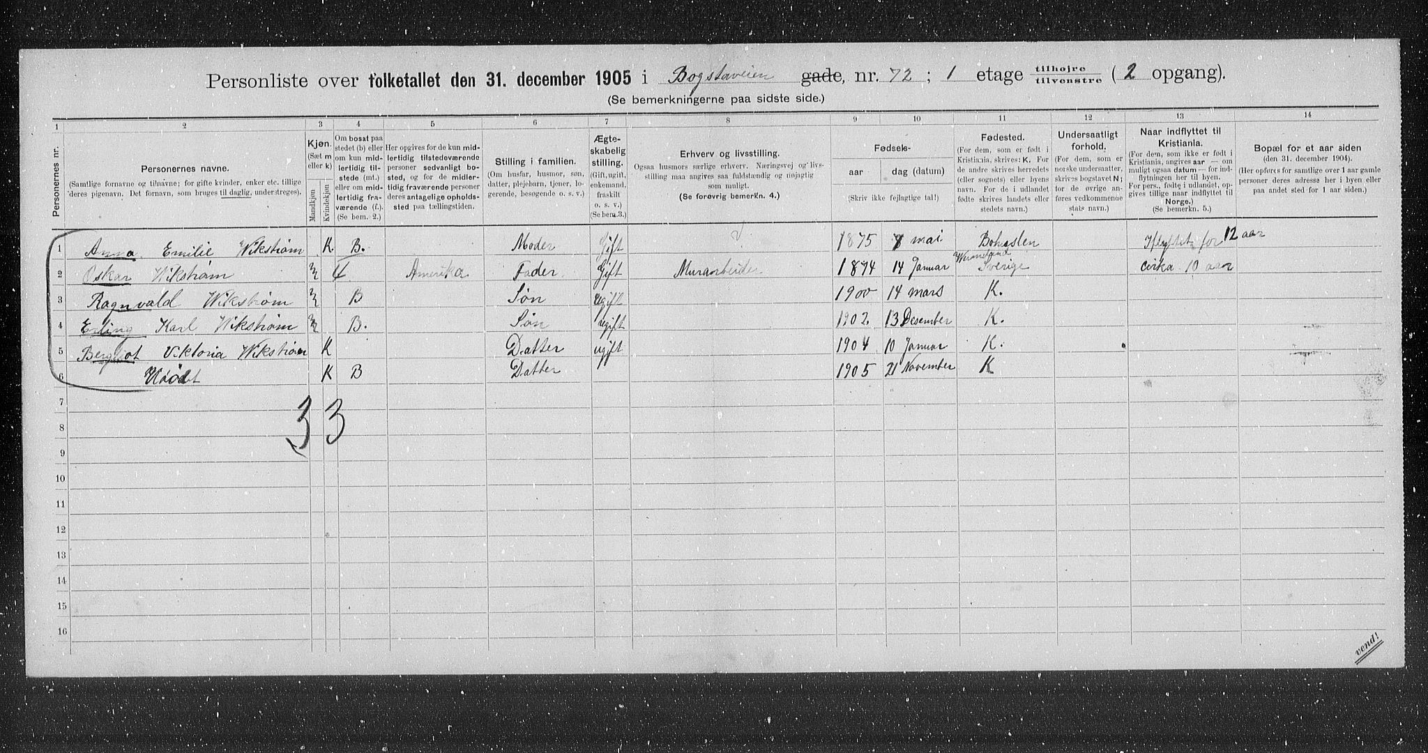 OBA, Kommunal folketelling 31.12.1905 for Kristiania kjøpstad, 1905, s. 3882