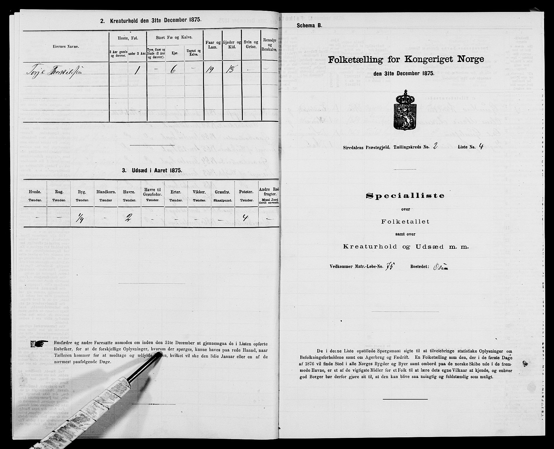 SAK, Folketelling 1875 for 1046P Sirdal prestegjeld, 1875, s. 144