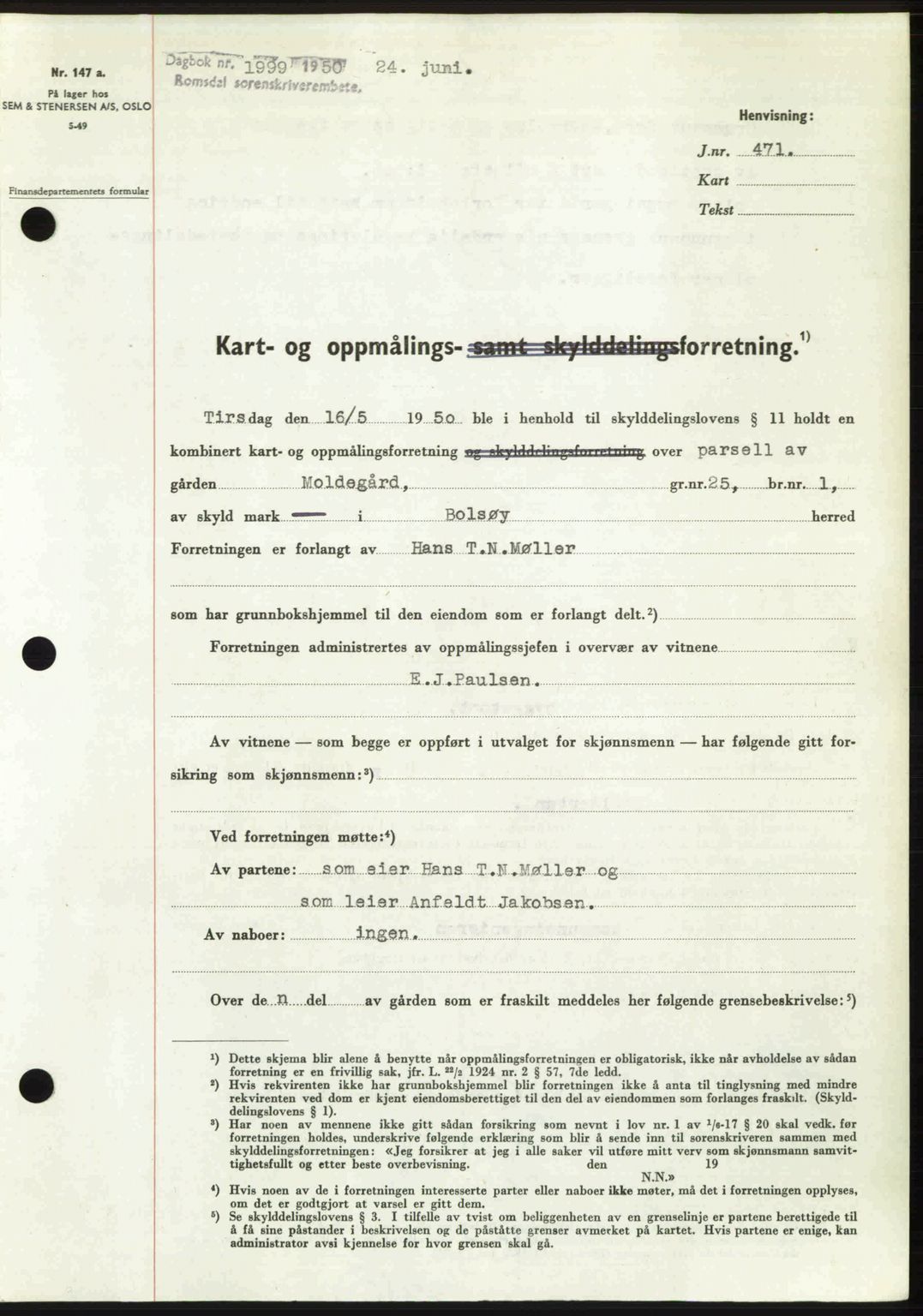 Romsdal sorenskriveri, SAT/A-4149/1/2/2C: Pantebok nr. A33, 1950-1950, Dagboknr: 1999/1950