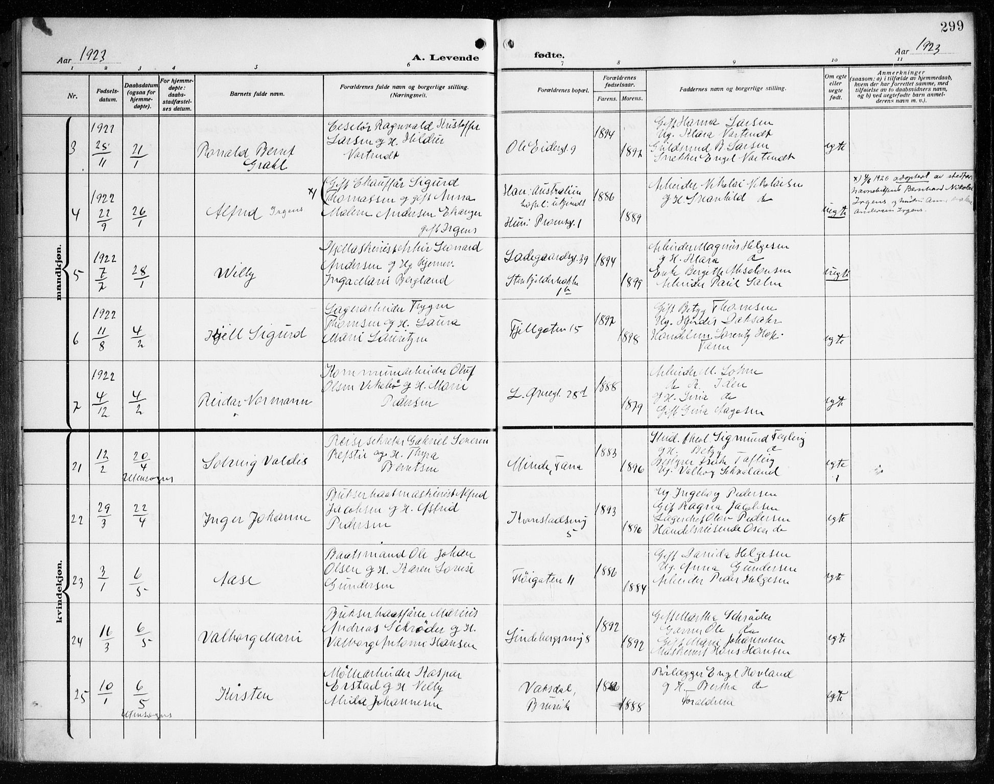 Korskirken sokneprestembete, AV/SAB-A-76101/H/Haa: Ministerialbok nr. B 10, 1909-1923, s. 299
