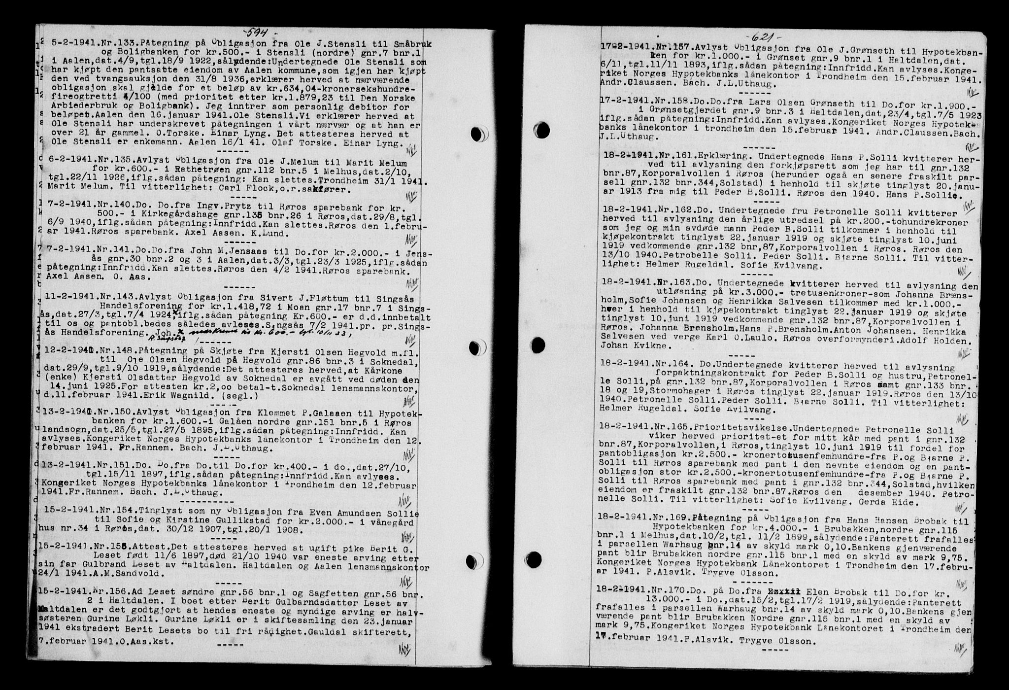Gauldal sorenskriveri, SAT/A-0014/1/2/2C/L0052: Pantebok nr. 57, 1940-1941, Dagboknr: 133/1941