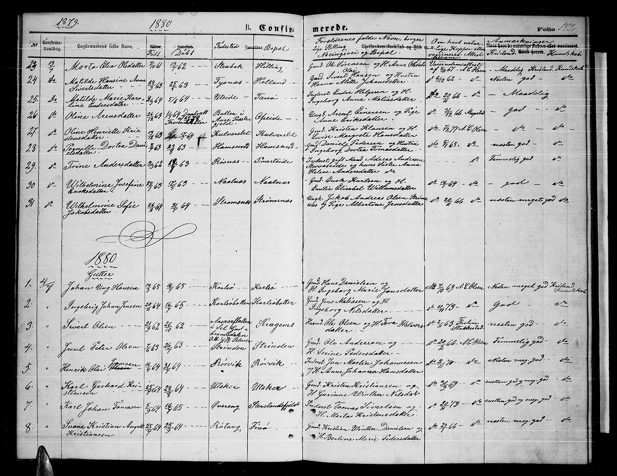 Ministerialprotokoller, klokkerbøker og fødselsregistre - Nordland, AV/SAT-A-1459/859/L0858: Klokkerbok nr. 859C04, 1873-1886, s. 142