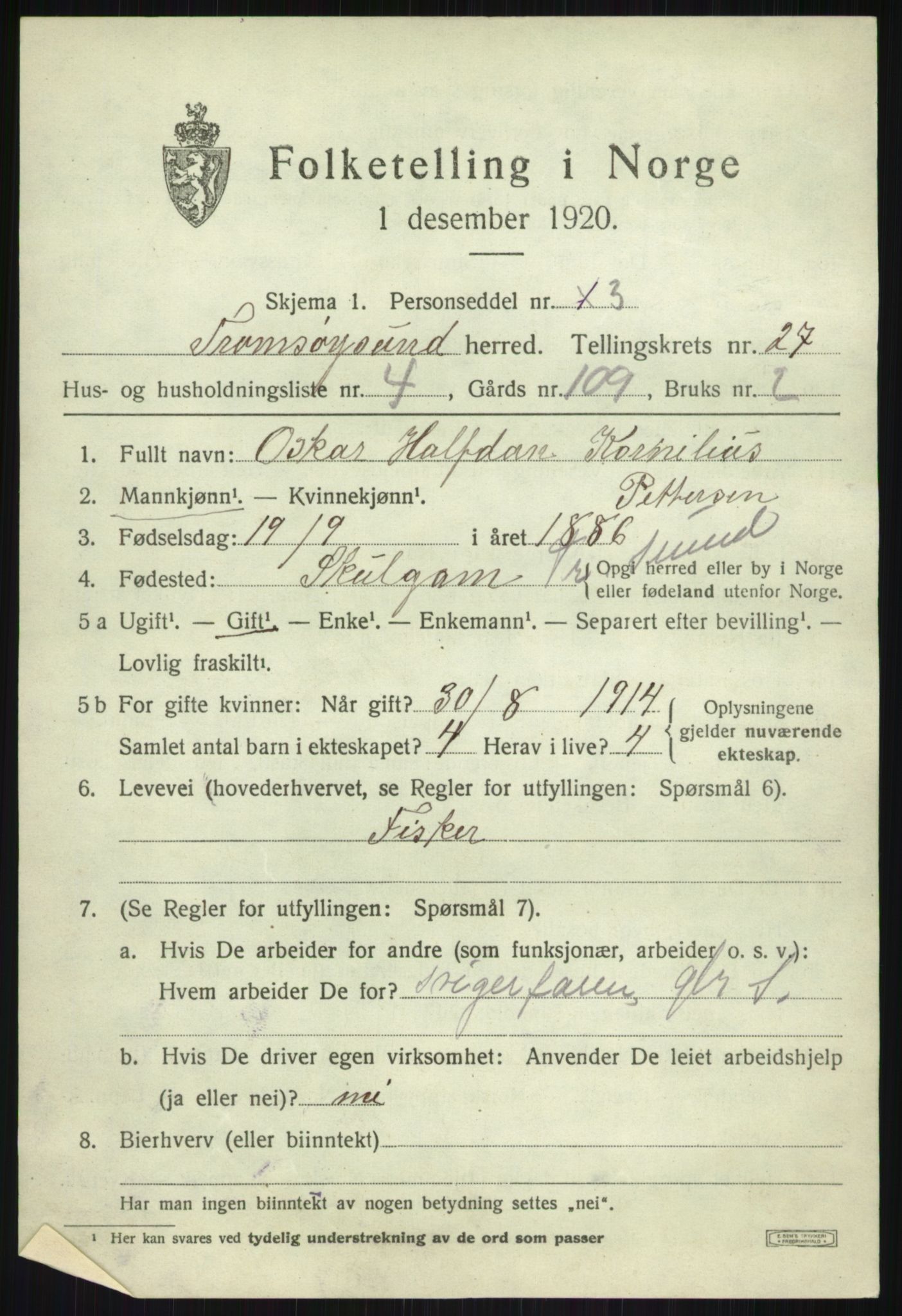 SATØ, Folketelling 1920 for 1934 Tromsøysund herred, 1920, s. 12540