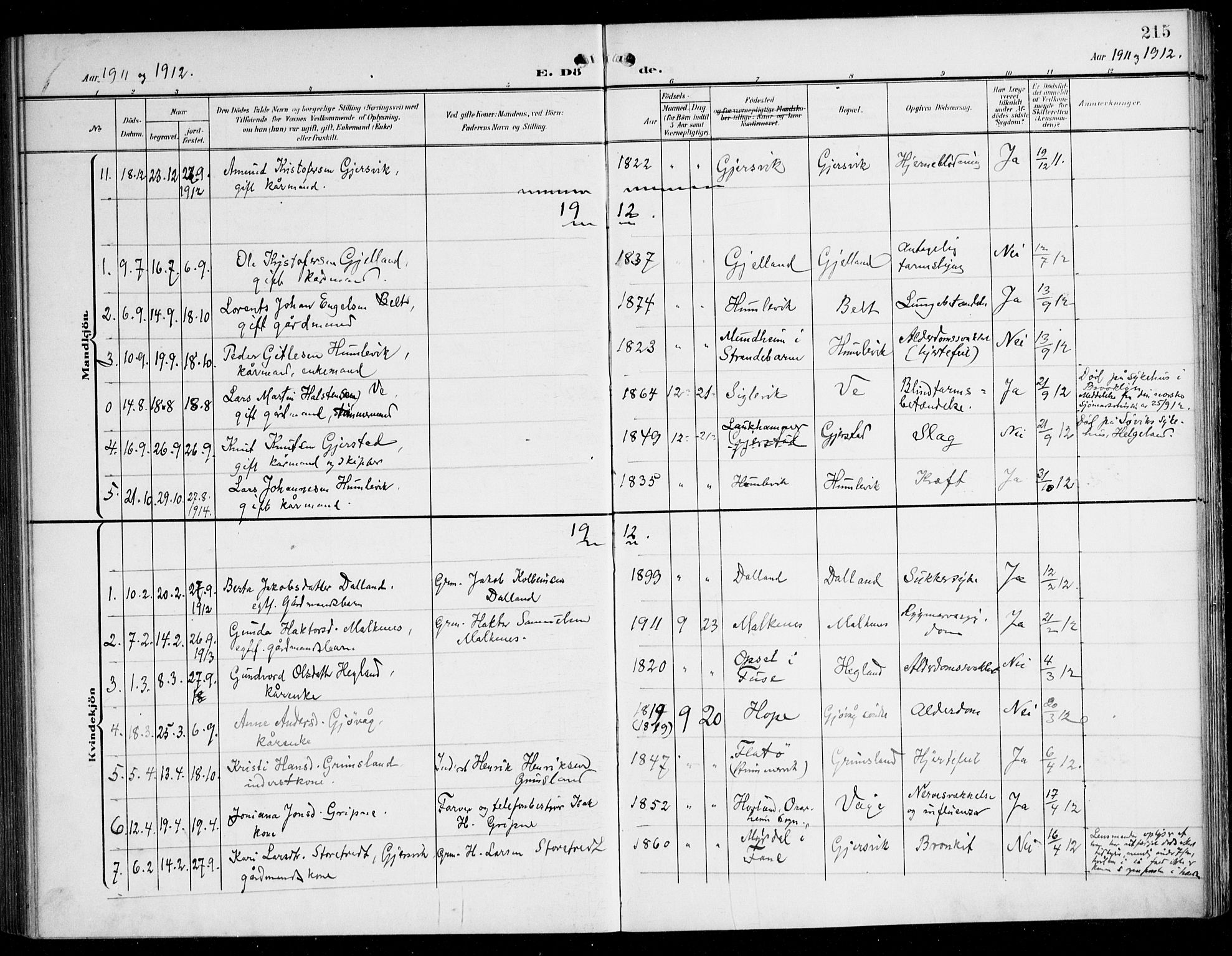 Tysnes sokneprestembete, AV/SAB-A-78601/H/Haa: Ministerialbok nr. B 2, 1907-1925, s. 215