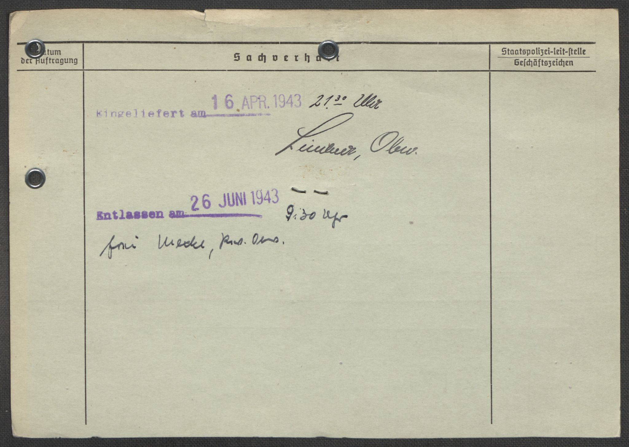 Befehlshaber der Sicherheitspolizei und des SD, AV/RA-RAFA-5969/E/Ea/Eaa/L0007: Register over norske fanger i Møllergata 19: Lundb-N, 1940-1945, s. 1053