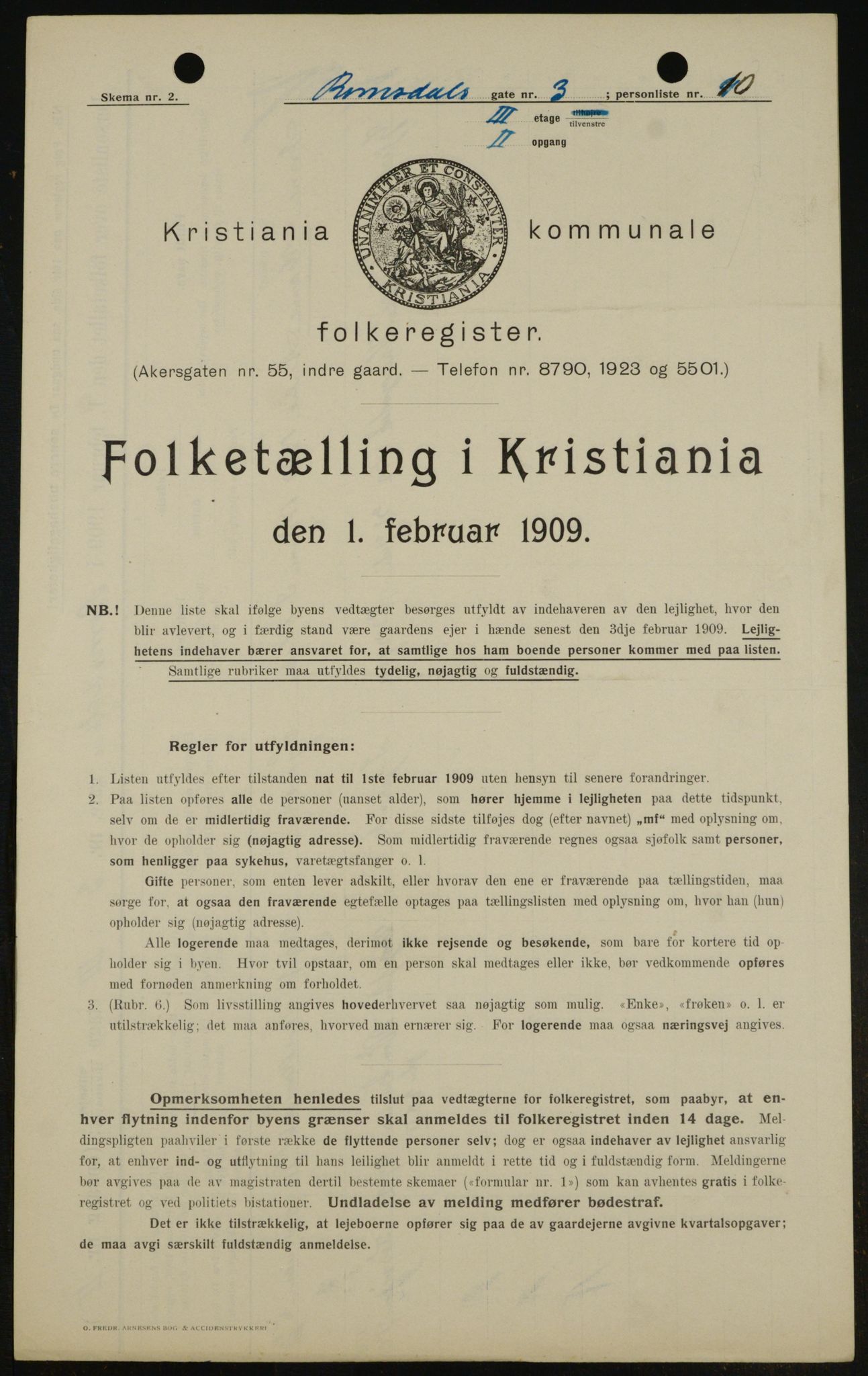 OBA, Kommunal folketelling 1.2.1909 for Kristiania kjøpstad, 1909, s. 75434