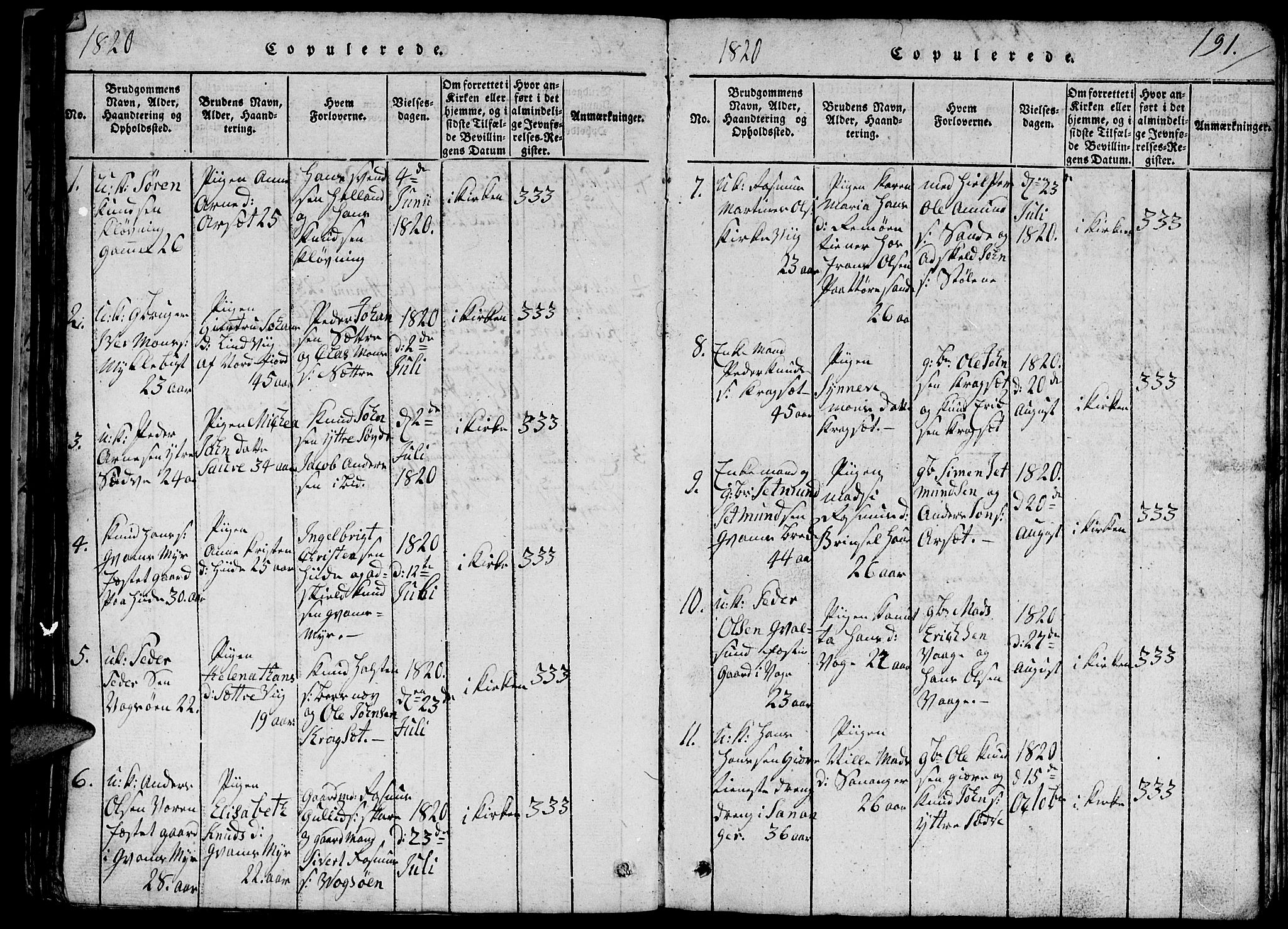 Ministerialprotokoller, klokkerbøker og fødselsregistre - Møre og Romsdal, SAT/A-1454/503/L0046: Klokkerbok nr. 503C01, 1816-1842, s. 191
