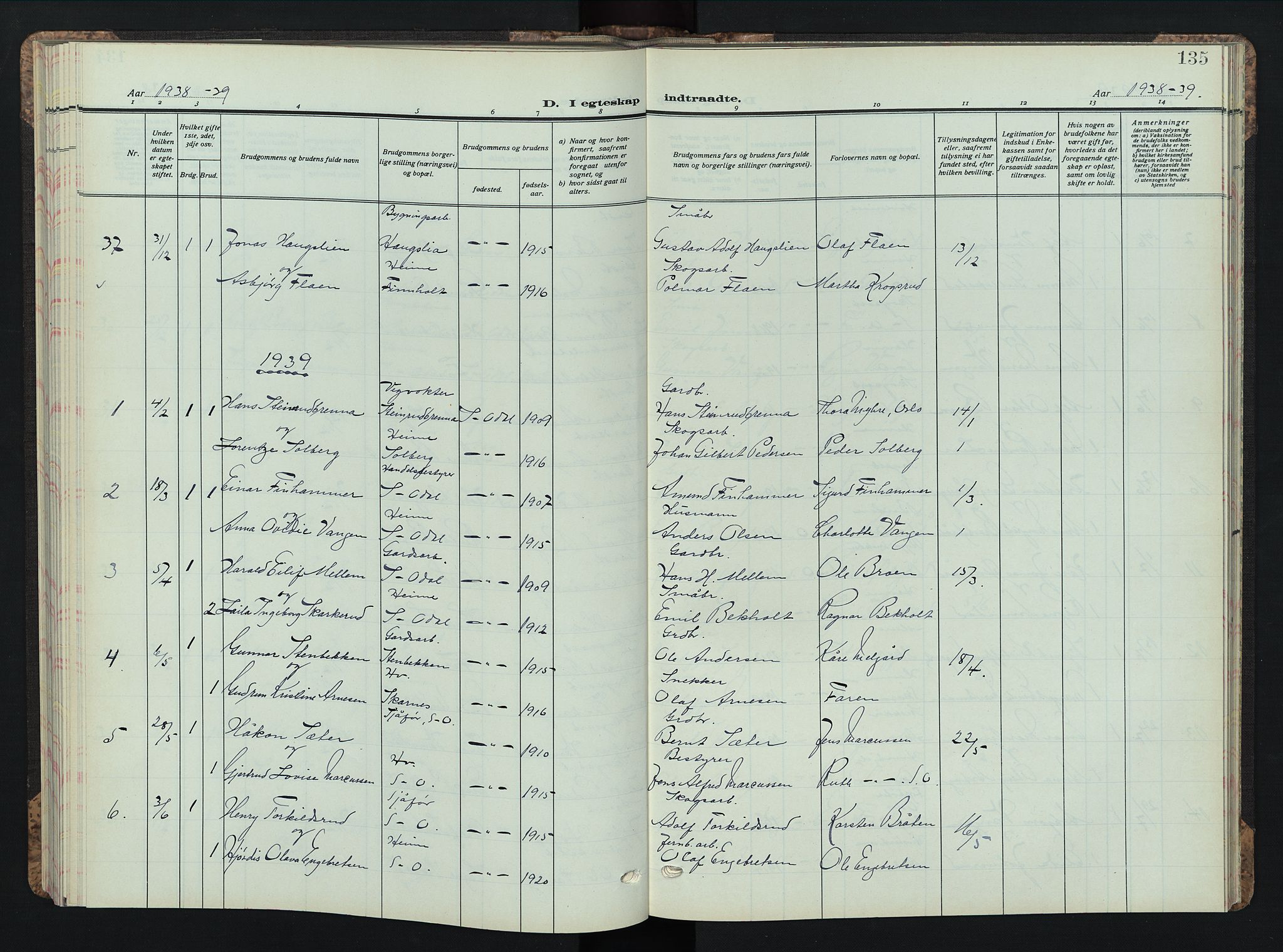 Sør-Odal prestekontor, AV/SAH-PREST-030/H/Ha/Hab/L0013: Klokkerbok nr. 13, 1933-1951, s. 135