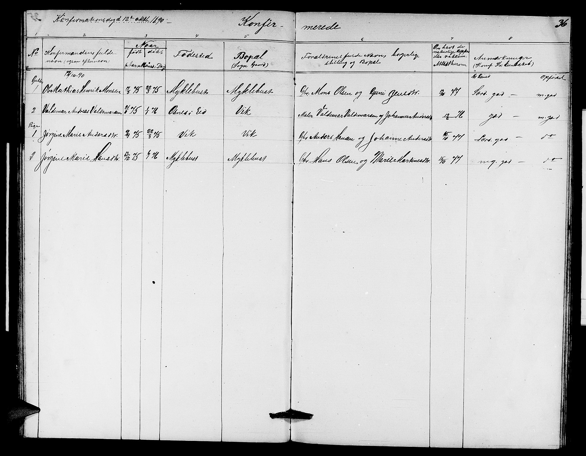 Davik sokneprestembete, AV/SAB-A-79701/H/Hab/Habd/L0001: Klokkerbok nr. D 1, 1866-1891, s. 36