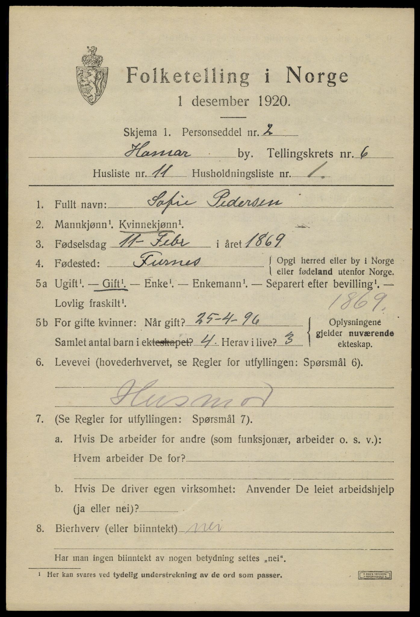 SAH, Folketelling 1920 for 0401 Hamar kjøpstad, 1920, s. 11271