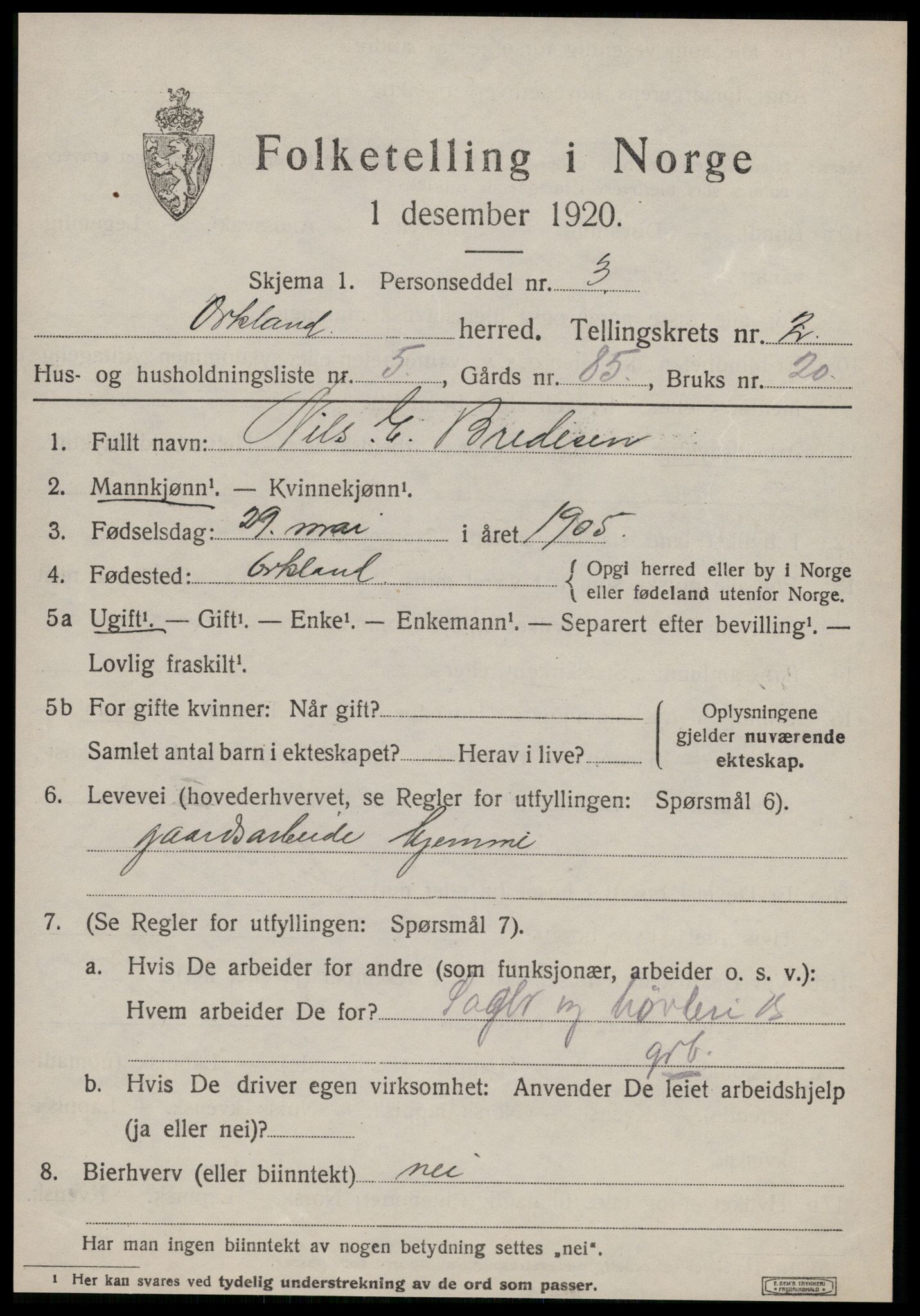 SAT, Folketelling 1920 for 1637 Orkland herred, 1920, s. 1738