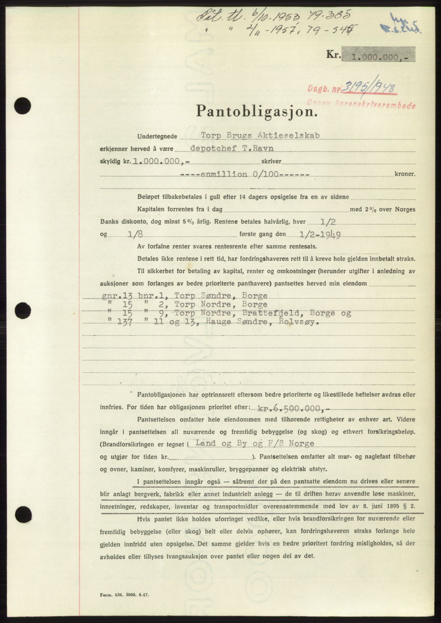 Onsøy sorenskriveri, SAO/A-10474/G/Ga/Gac/L0007: Pantebok nr. B 14-7, 1948-1948, Dagboknr: 3195/1948