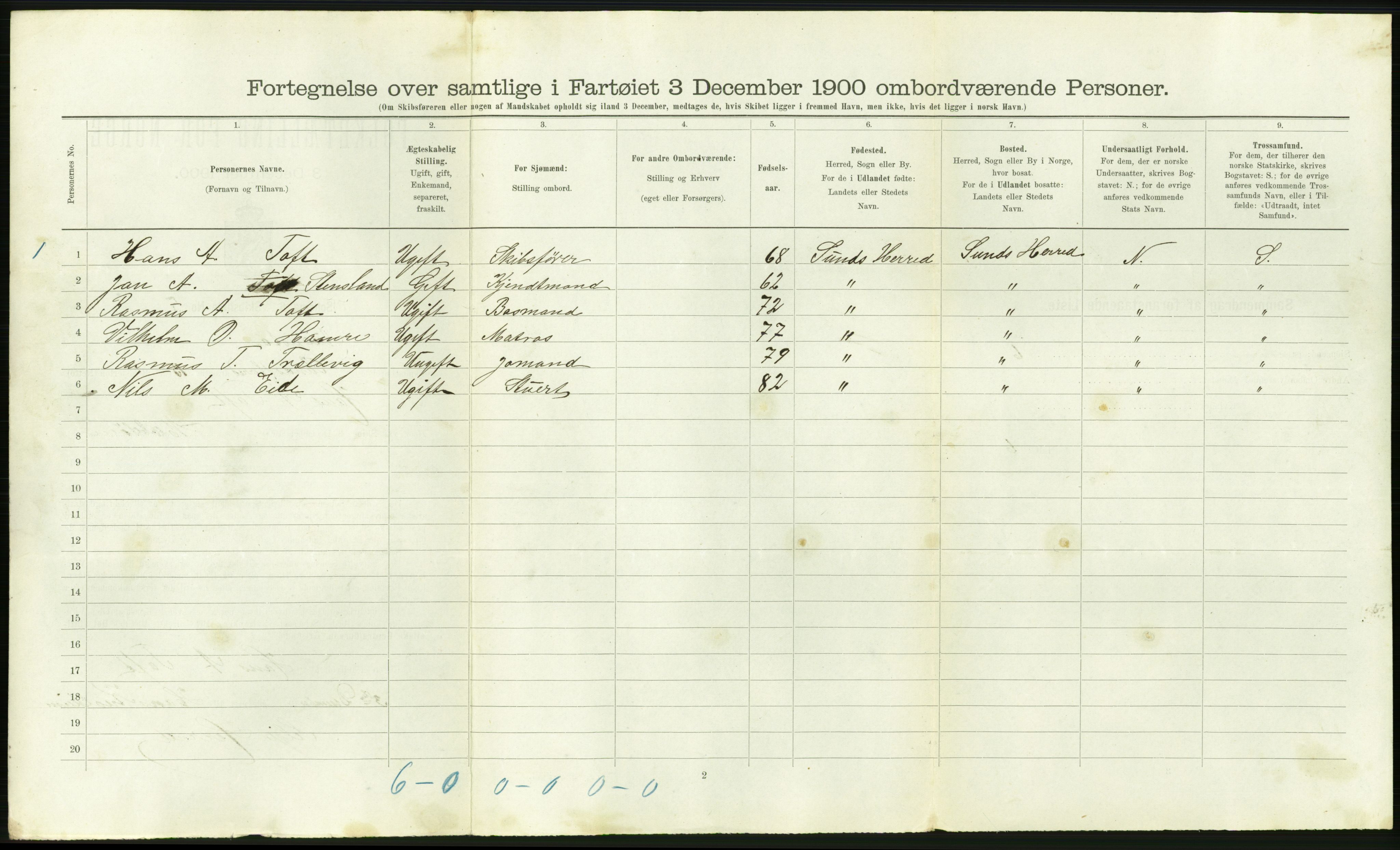 RA, Folketelling 1900 - skipslister med personlister for skip i norske havner, utenlandske havner og til havs, 1900, s. 1490